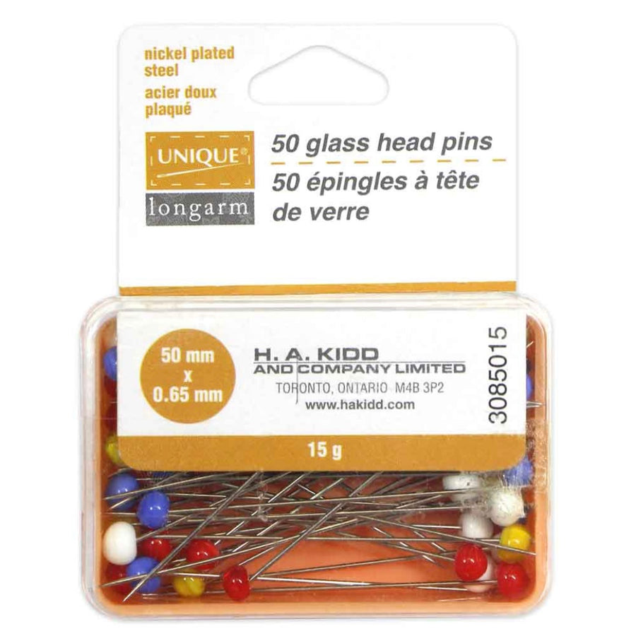 Glass Head Quilting Pins - 50pcs - 50mm