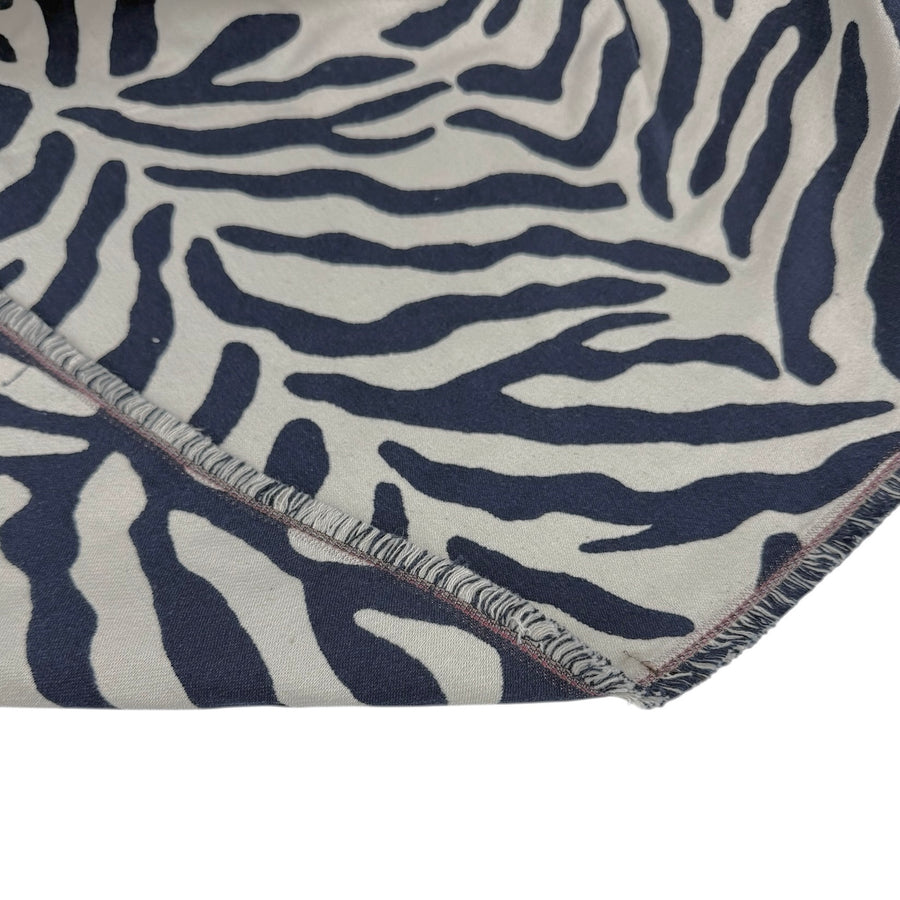 Double Face Zebra Patterned Cotton Blend Upholstery Remnant - Cream/Blue