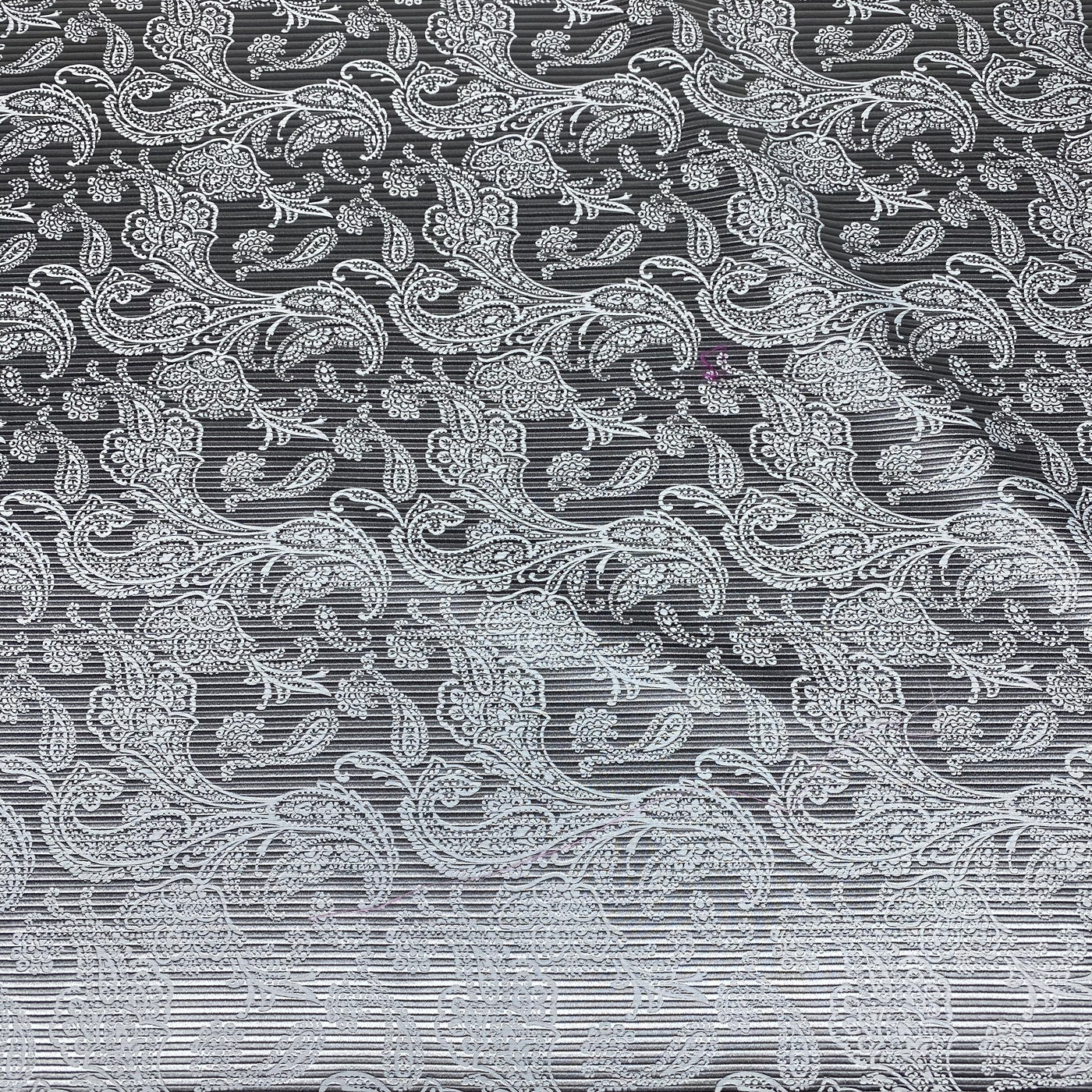 Striped Paisley Silk/Polyester Jacquard - Grey / White - Remnant