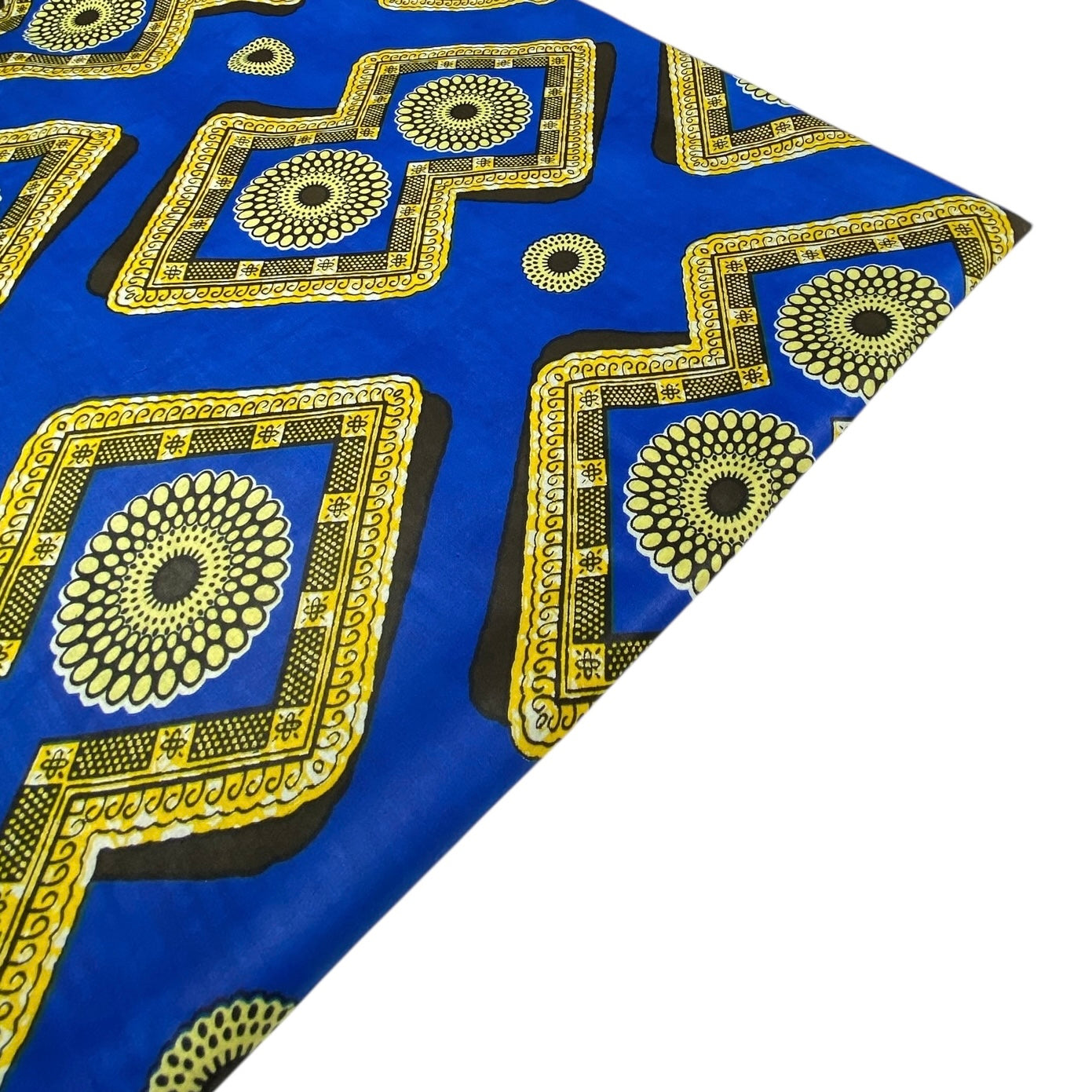 African Printed Cotton - Blue/Yellow