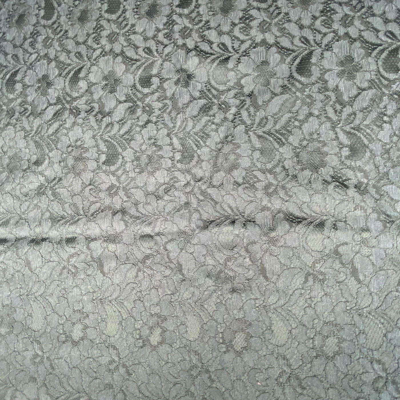 Floral Corded Lace Bonded on Polyester Knit - Black