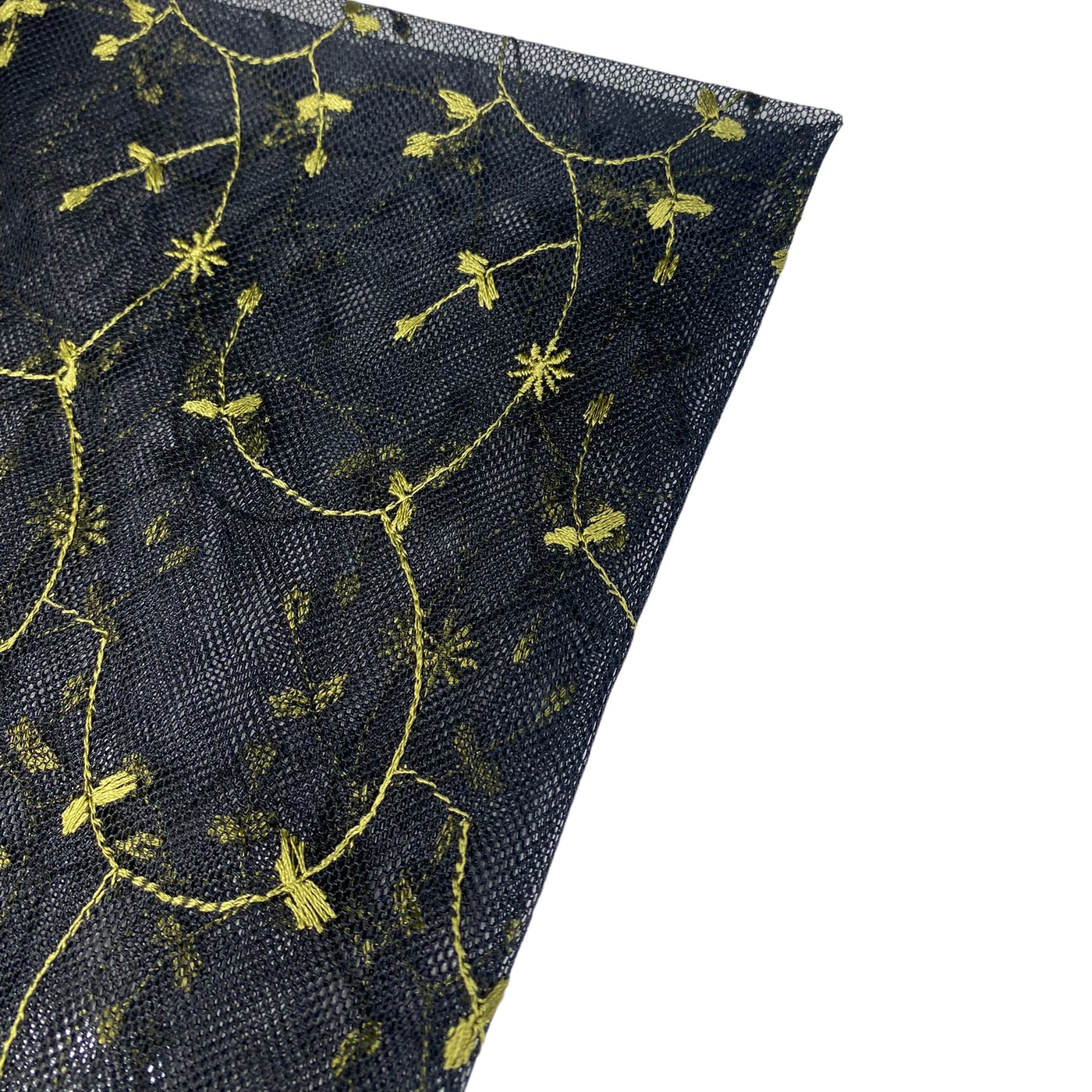 Floral Vines Embroidered Mesh - Black/