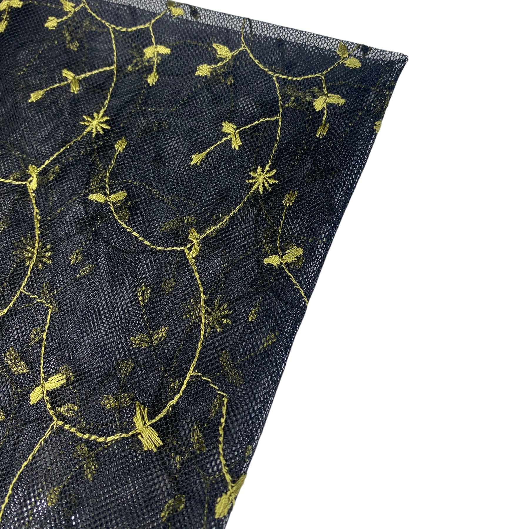Floral Vines Embroidered Mesh - Black/