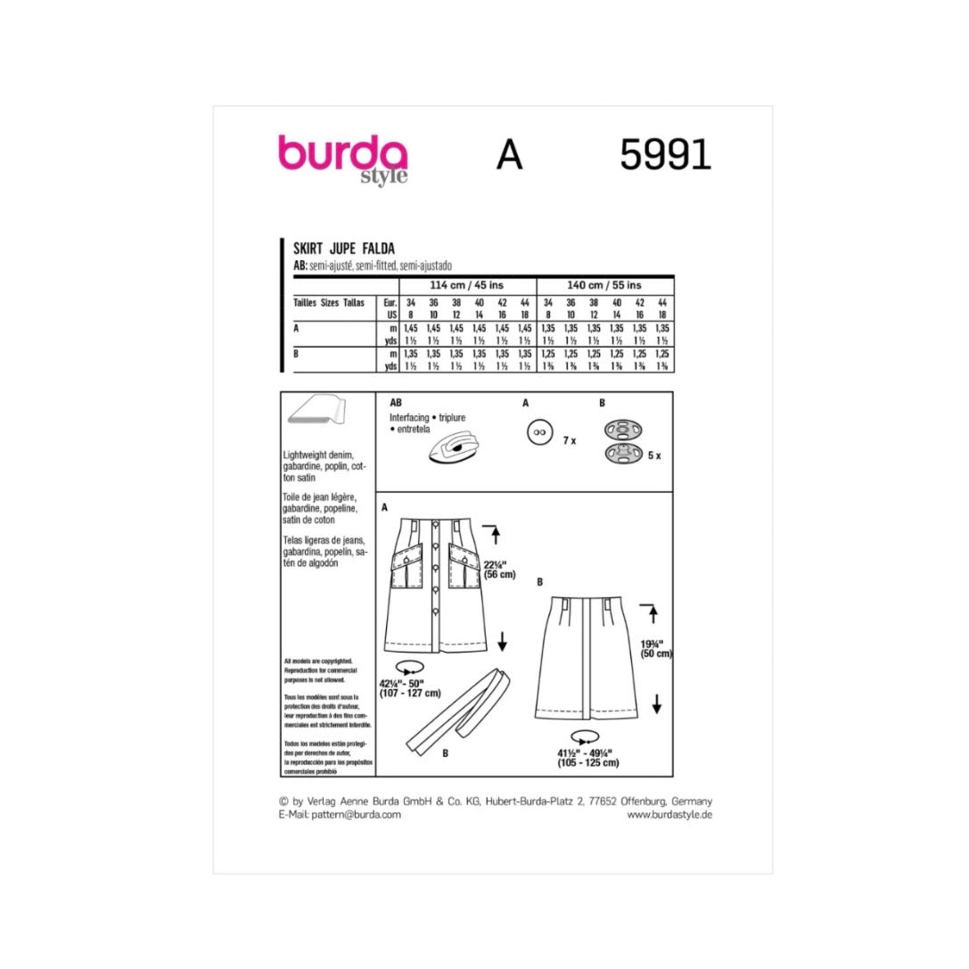 Burda Style 5991 - Skirt Sewing Pattern