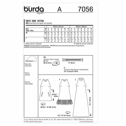 Dress Sewing Pattern - Burda Style 7056