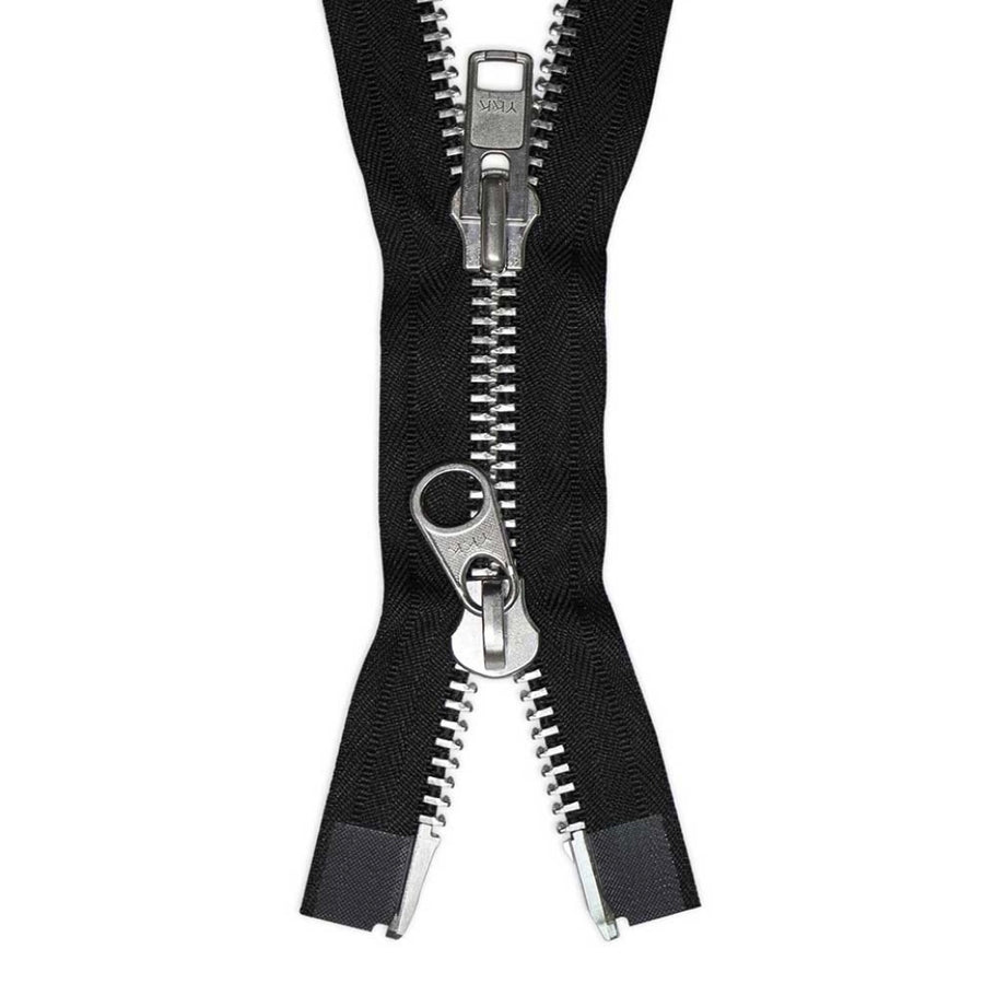 Outerwear Two Way Separating Zipper - Silver Teeth - Black