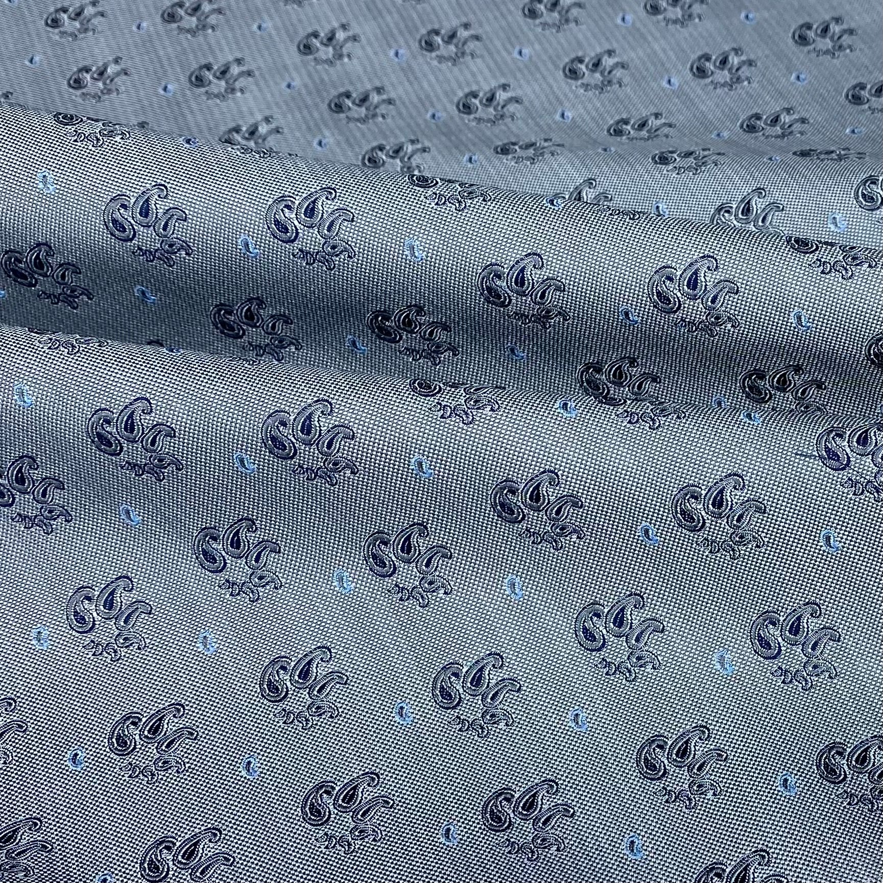 Paisley Polyester Jacquard - Grey / White / Blue - Remnant