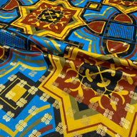 Metallic Super Wax African Printed Cotton - Blue/Yellow/Gold