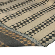 Woven Striped Diamond Patterned Cotton Blend Upholstery Remnant - Beige/Turquoise