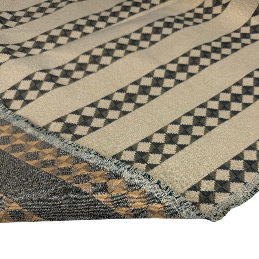 Woven Striped Diamond Patterned Cotton Blend Upholstery Remnant - Beige/Turquoise
