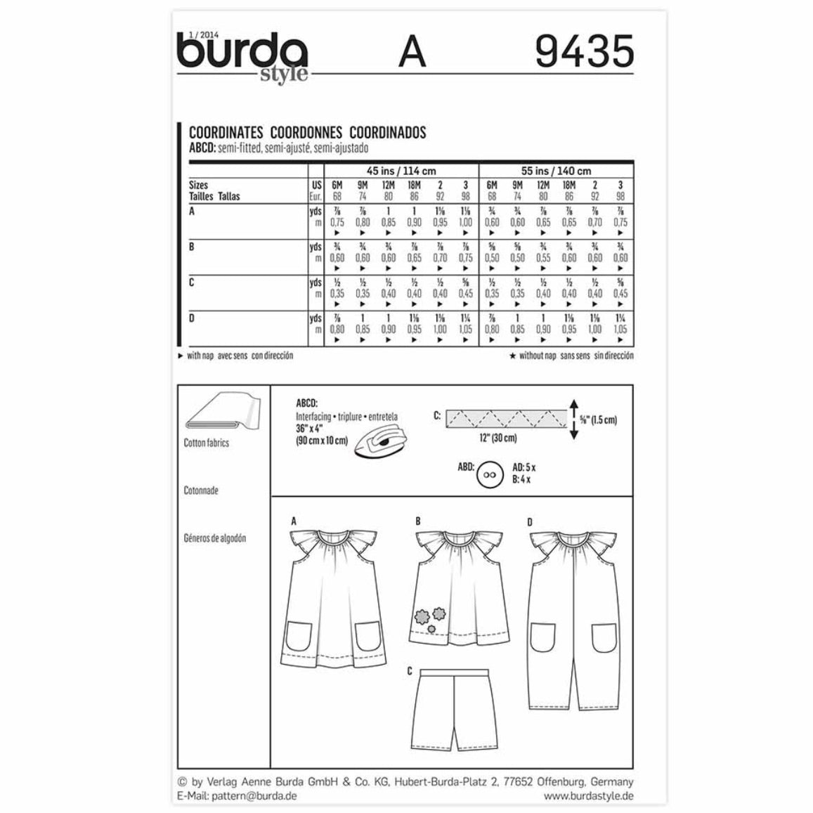 Burda Kids 9435 - Coordinates Sewing Pattern