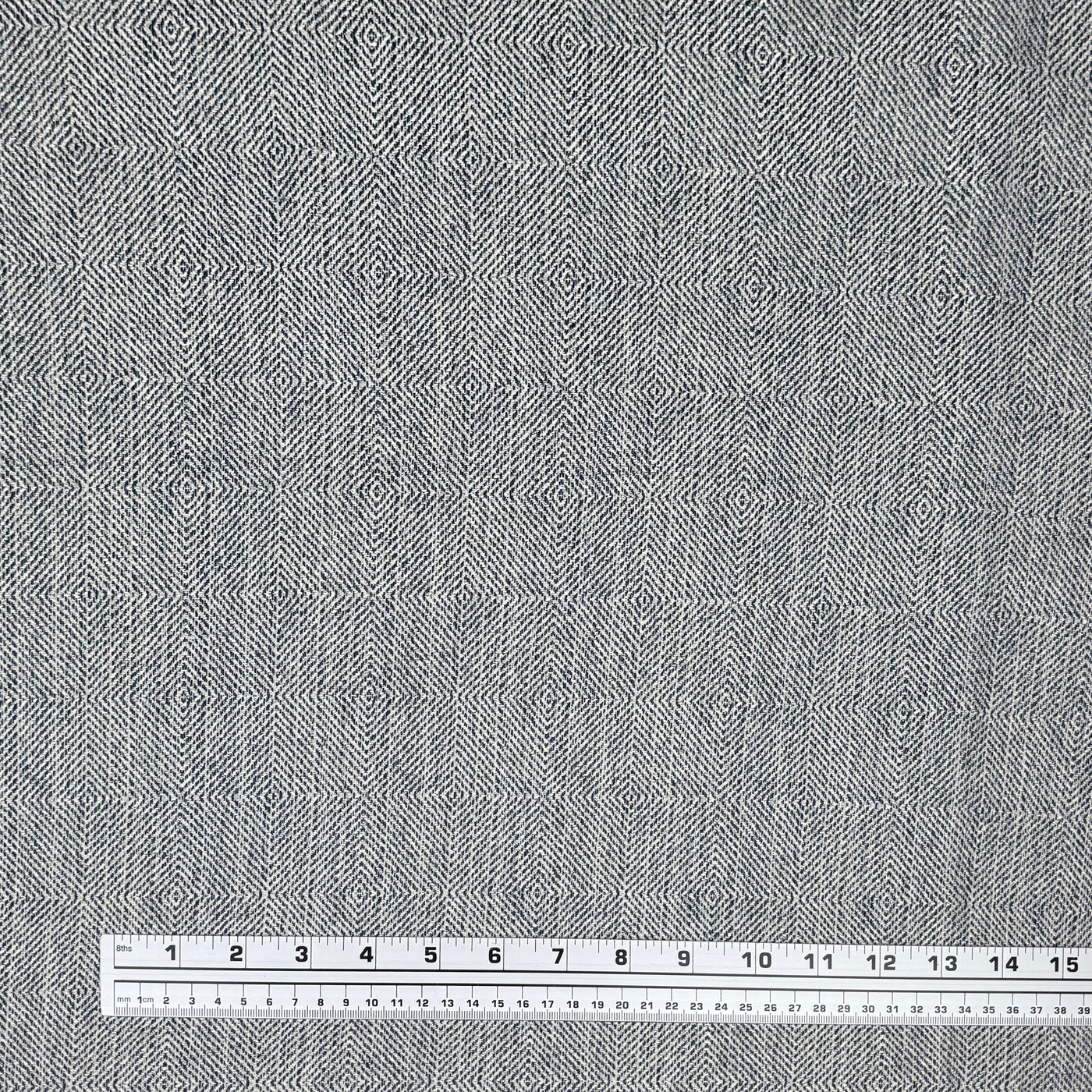 Woven Diamond Patterned Cotton Upholstery Remnant - White/Blue
