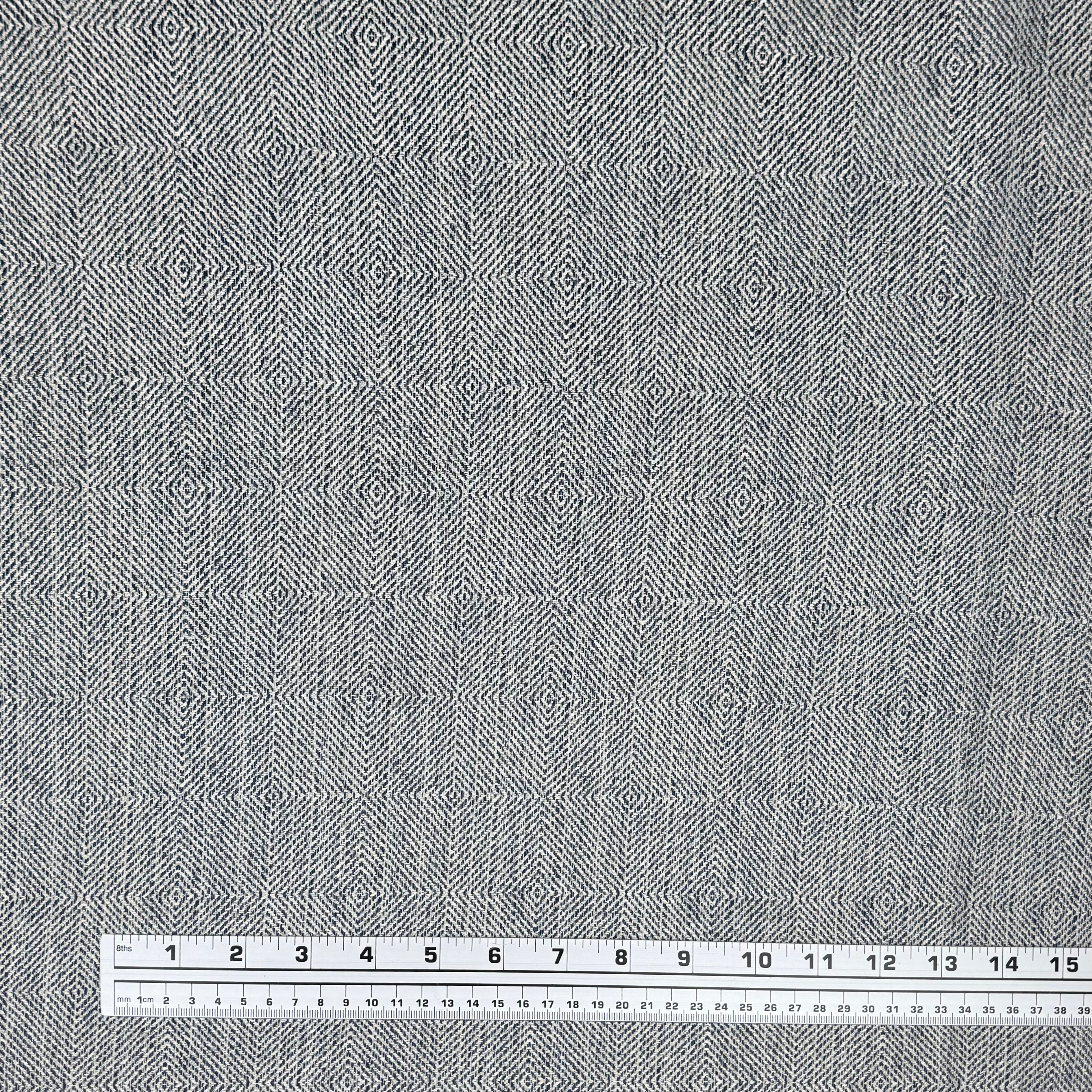 Woven Diamond Patterned Cotton Upholstery Remnant - White/Blue