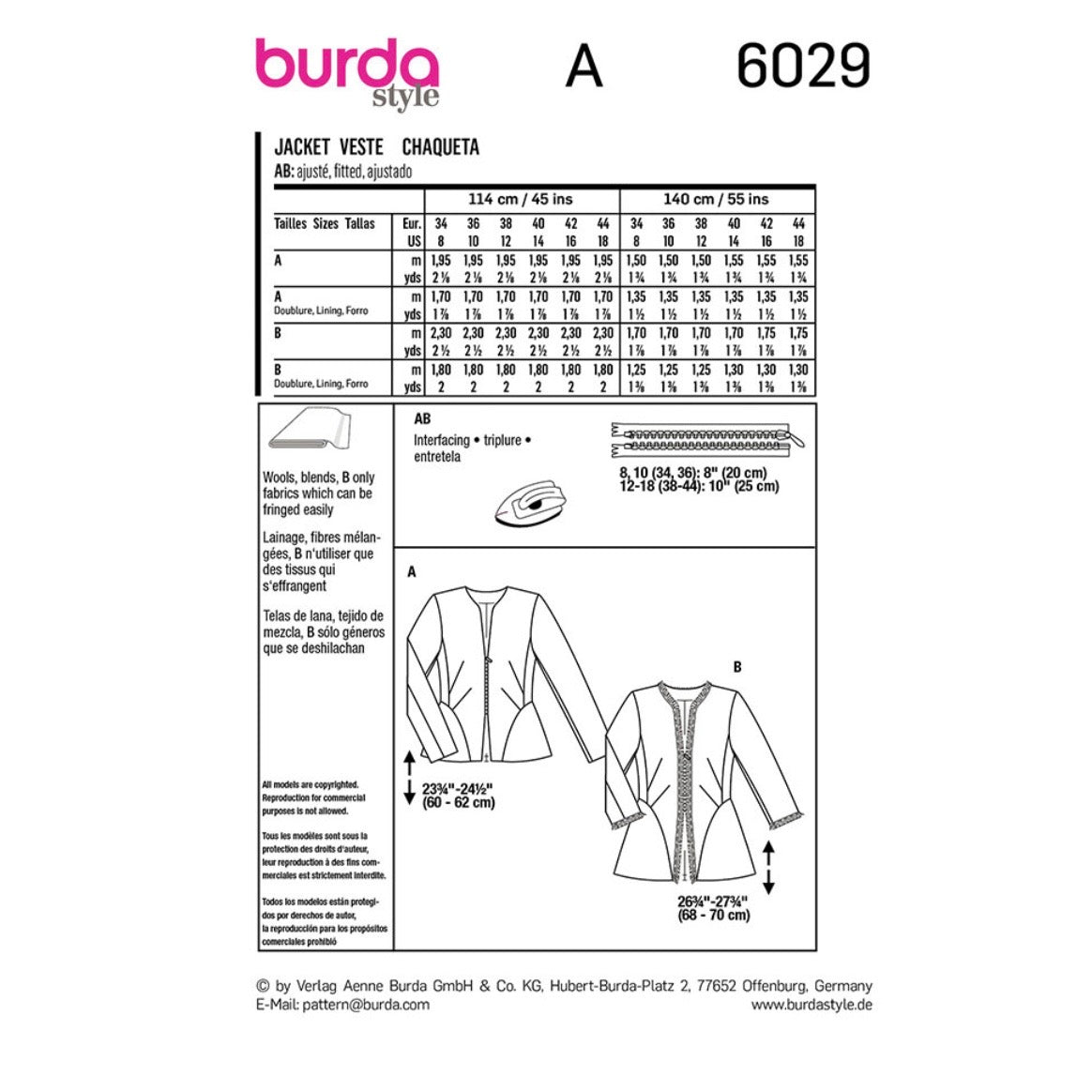 Burda Style 6029 - Jacket Sewing Pattern