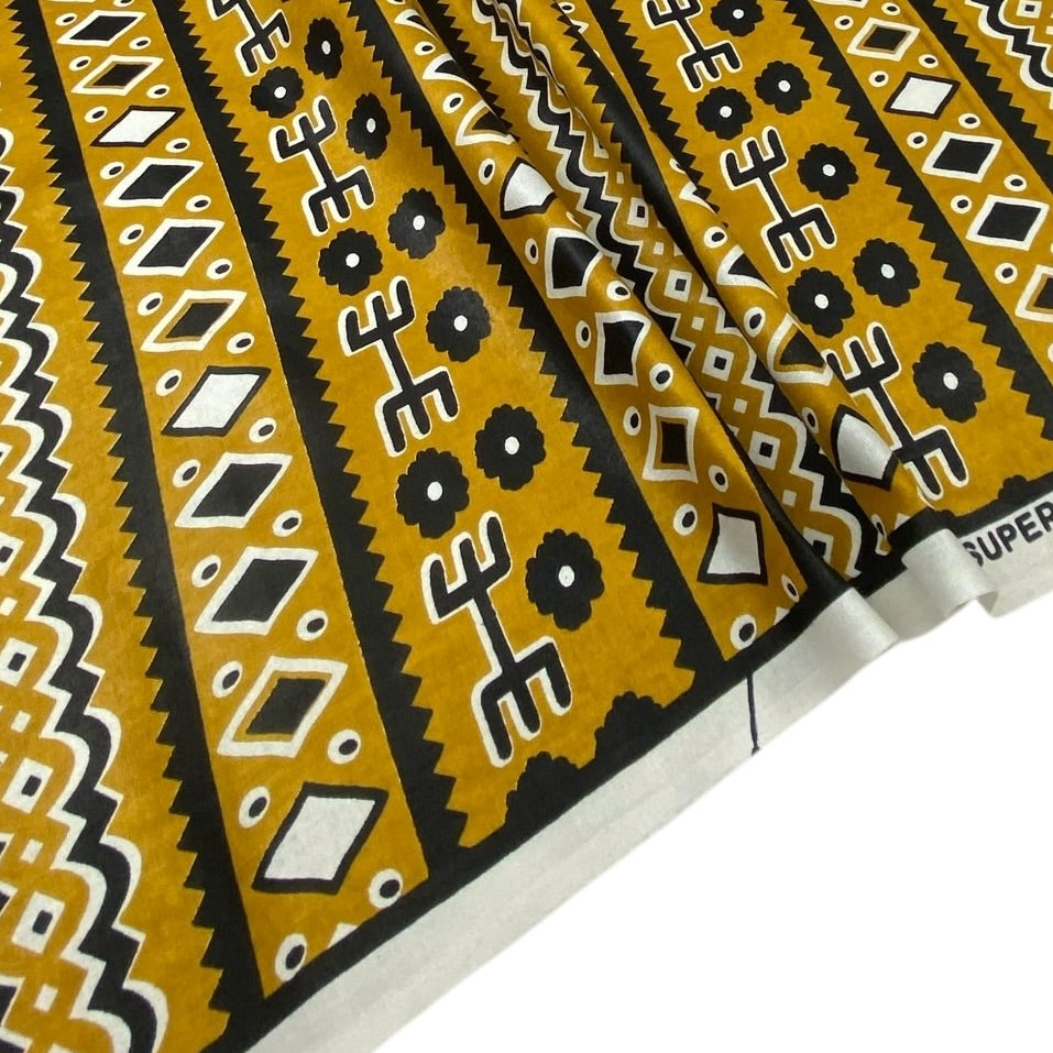 Super Wax African Printed Cotton - Striped - Gold/Black