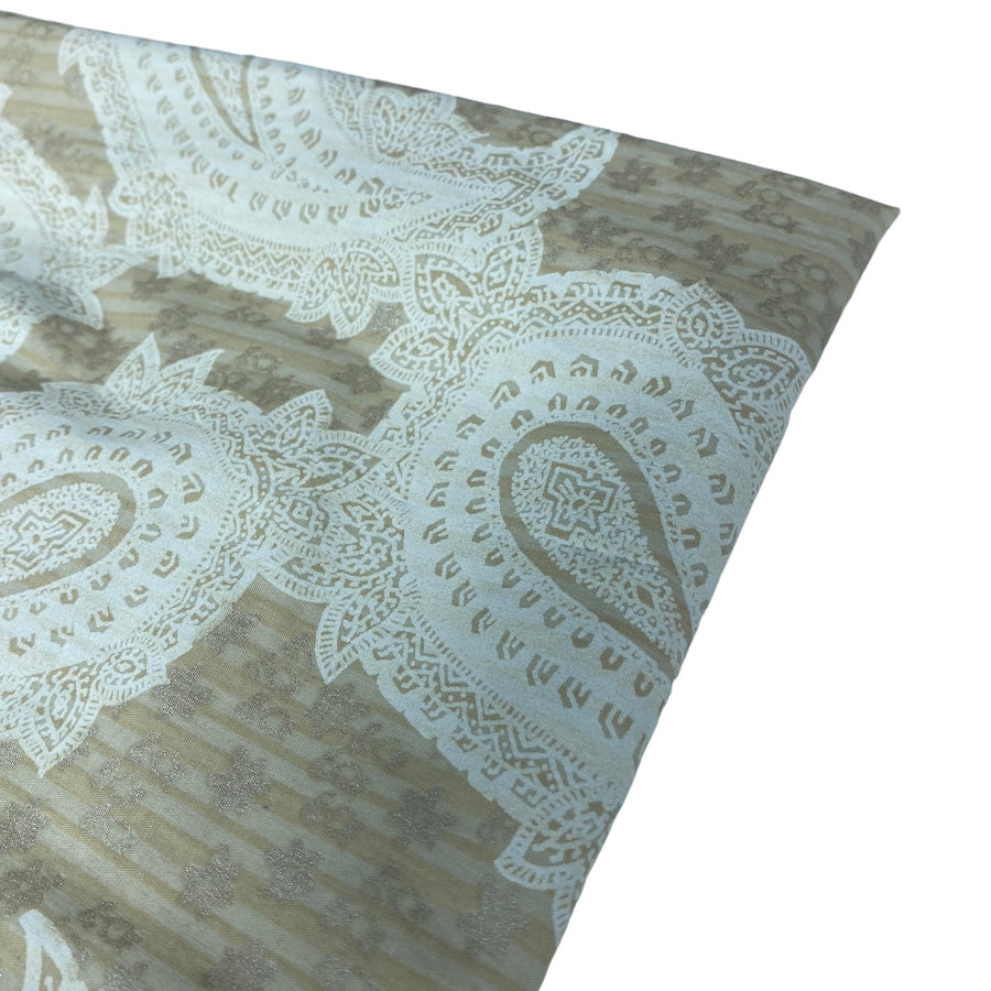 Large Paisley Printed Stretch Cotton - Beige/Silver