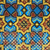 Metallic Super Wax African Printed Cotton - Blue/Yellow/Gold