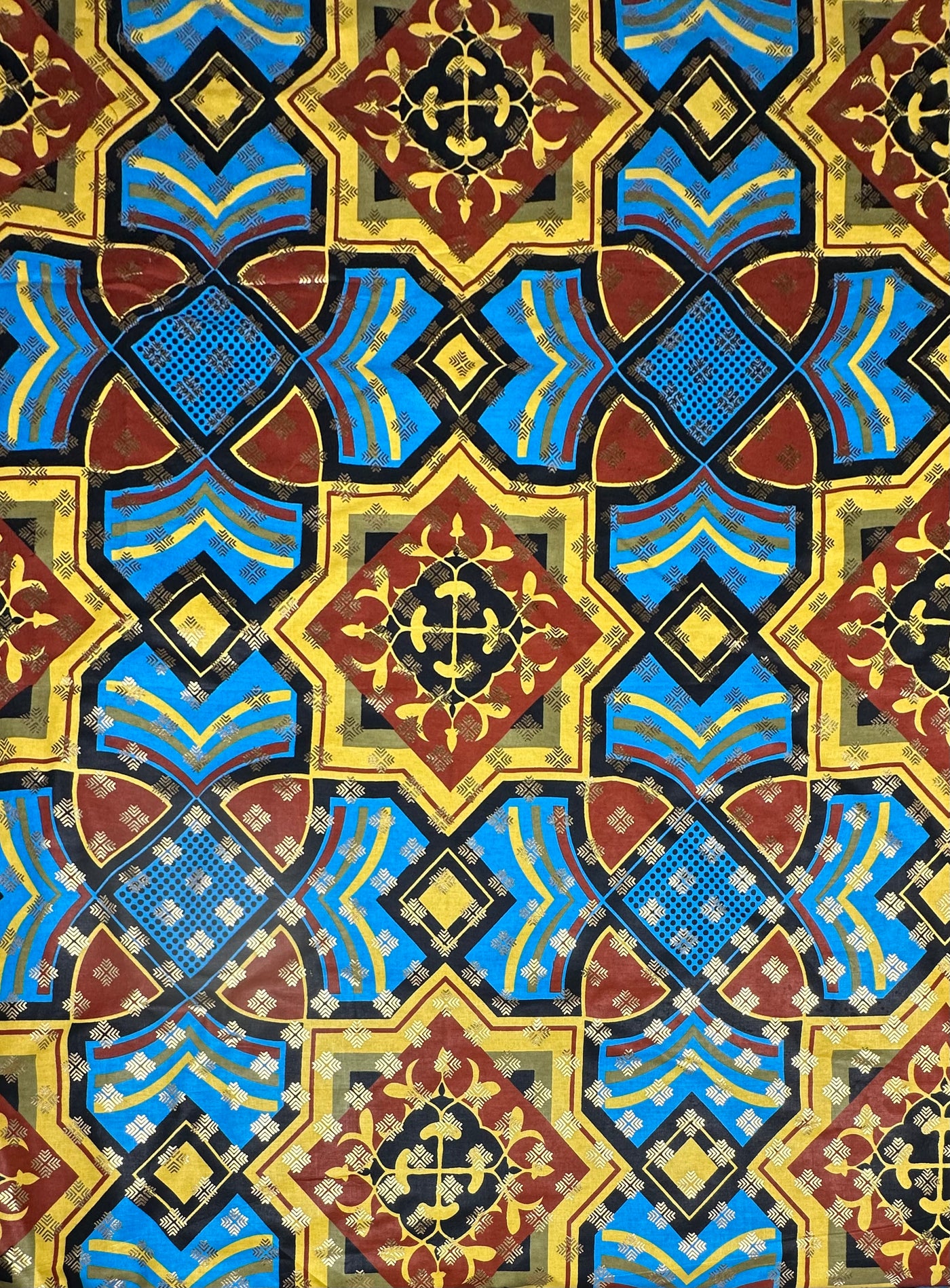 Metallic Super Wax African Printed Cotton - Blue/Yellow/Gold