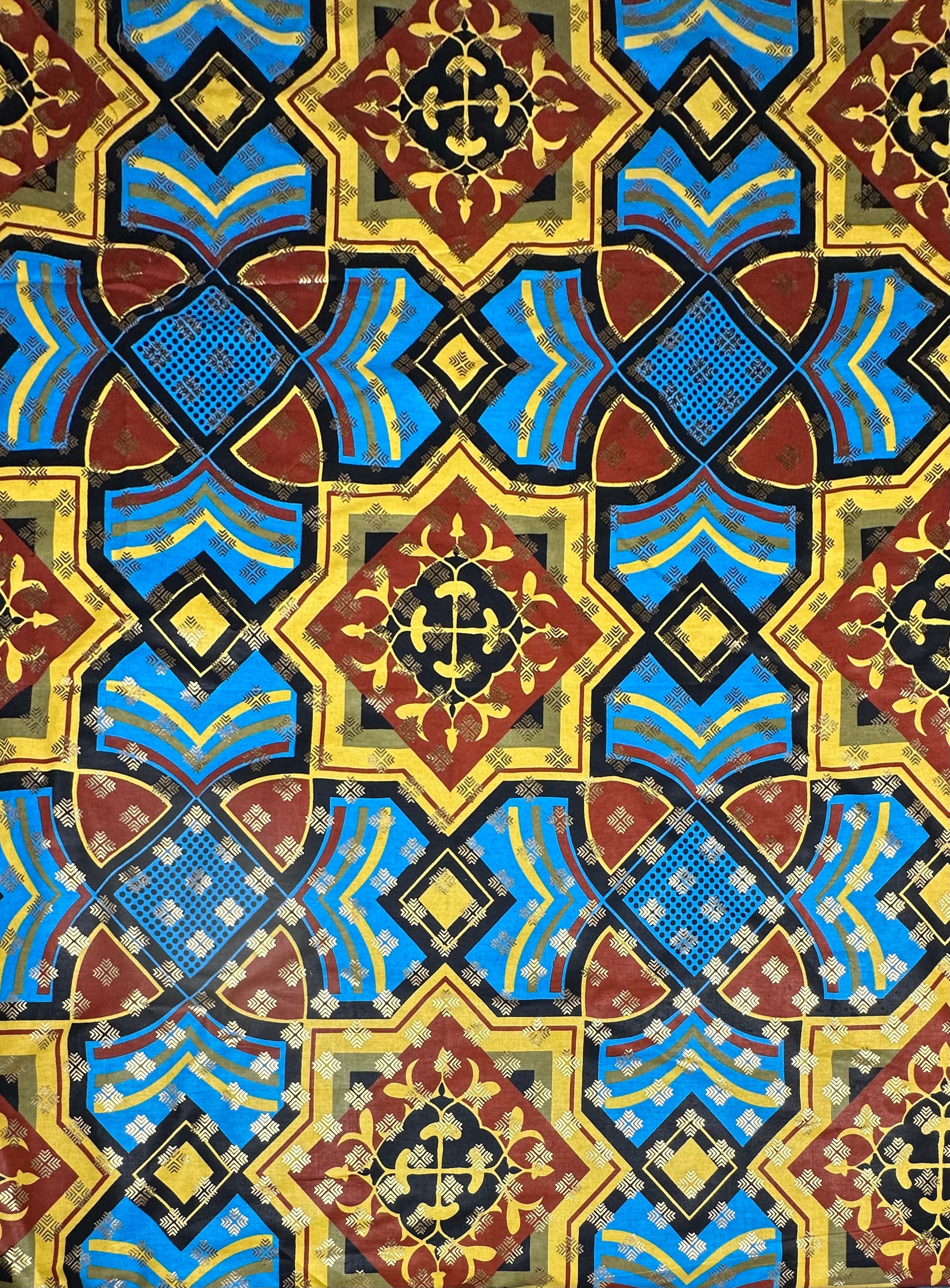 Metallic Super Wax African Printed Cotton - Blue/Yellow/Gold