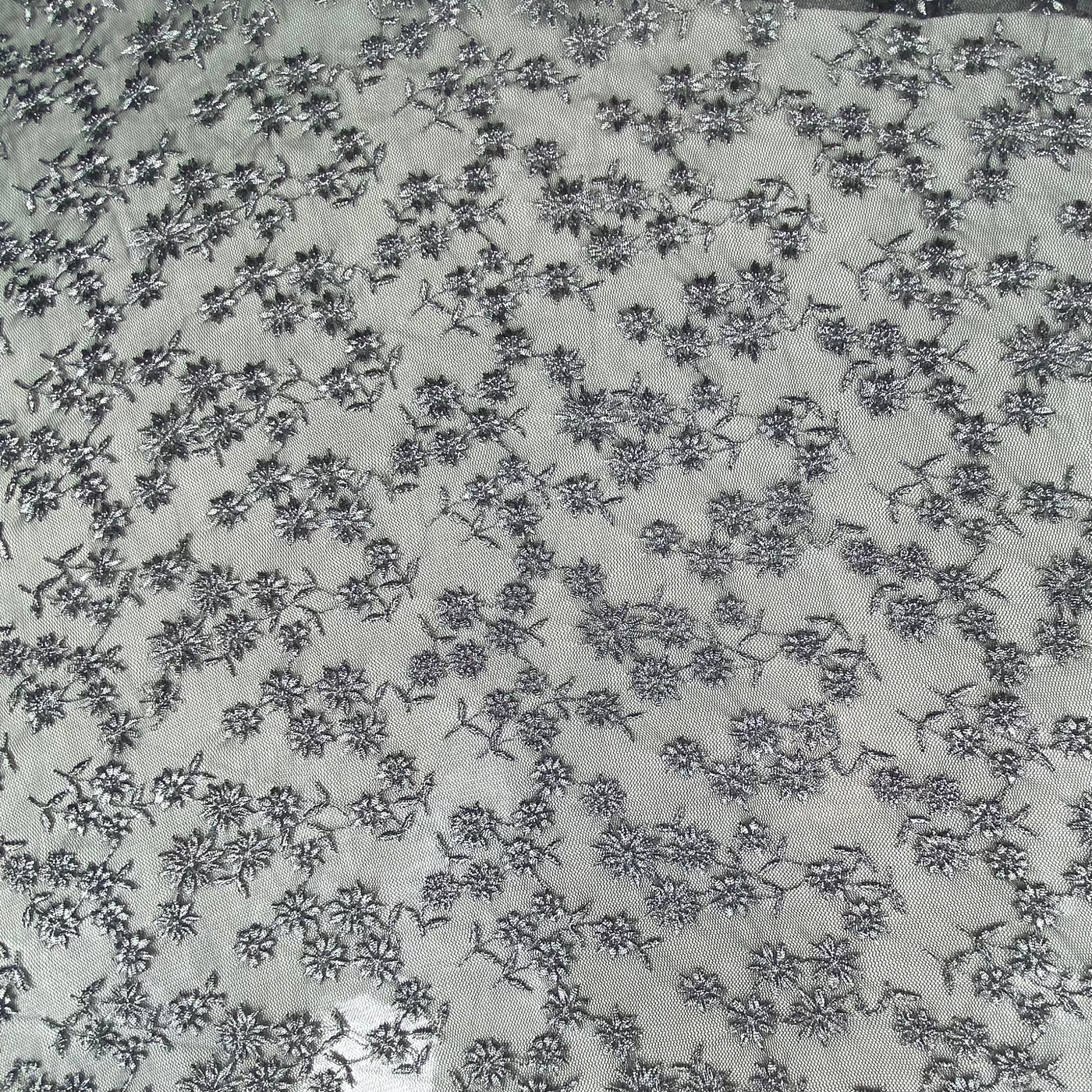 Floral Embroidered Mesh - Black/Silver