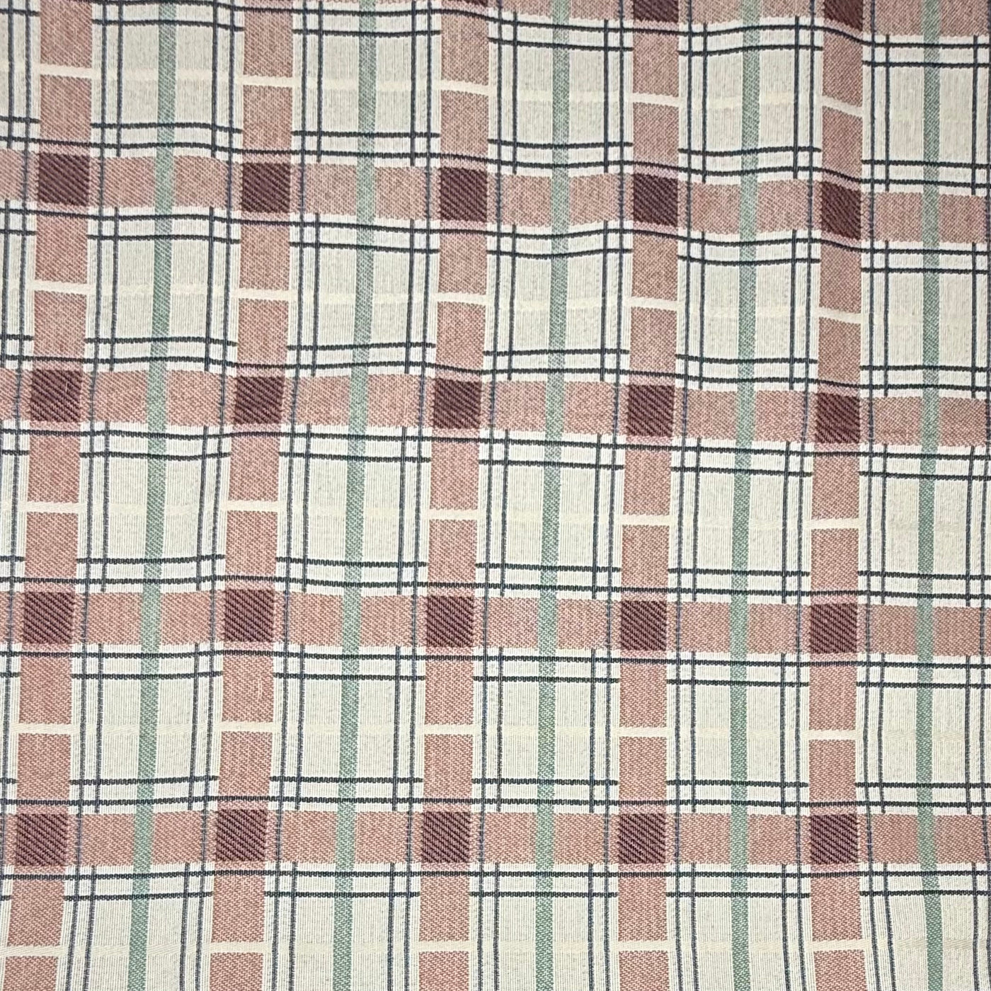 Plaid Cotton Blend Upholstery Remnant - Beige/Pink/Blue/Green