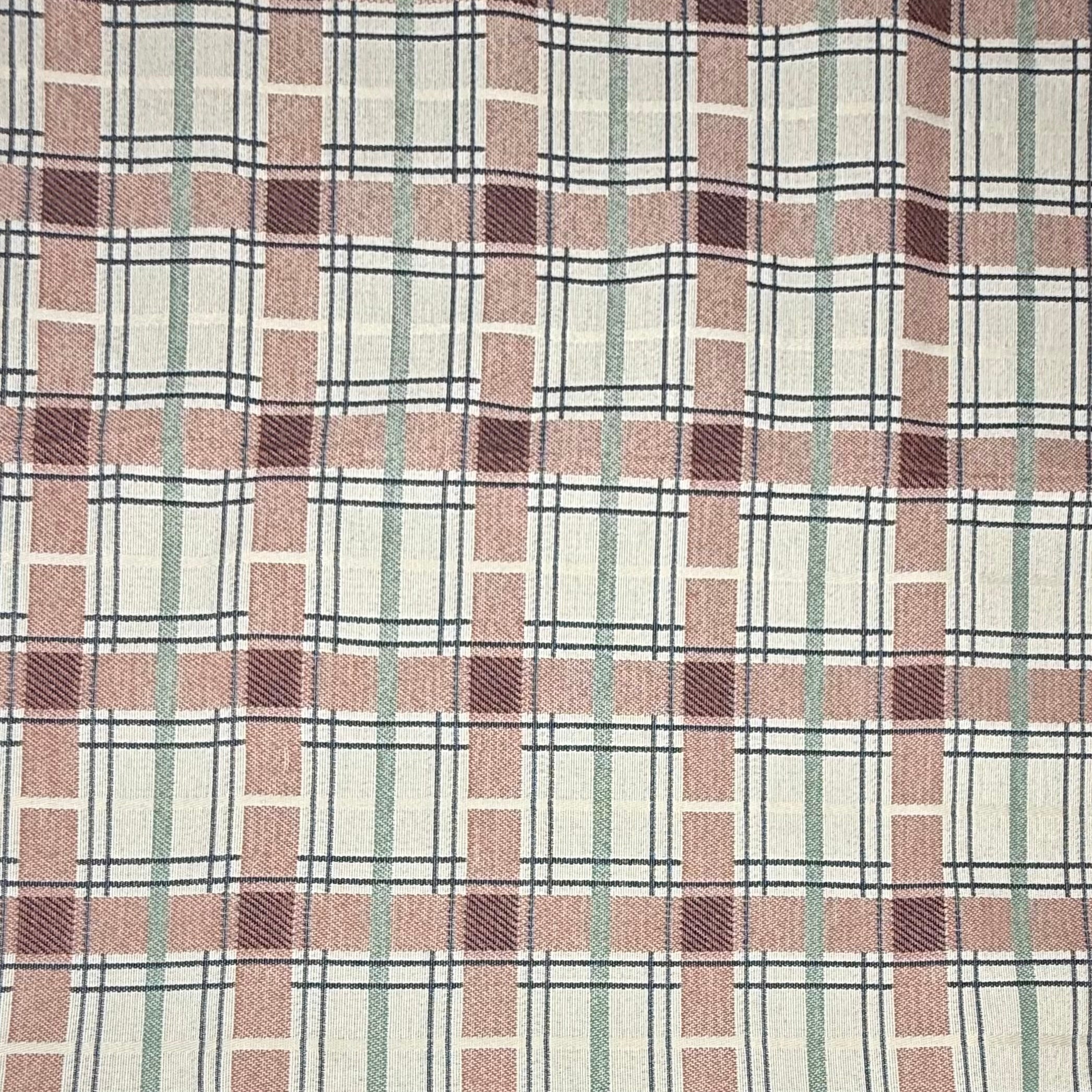 Plaid Cotton Blend Upholstery Remnant - Beige/Pink/Blue/Green