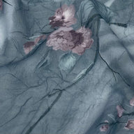 Floral Printed Polyester Crinkled Sheer - Grey/Purple