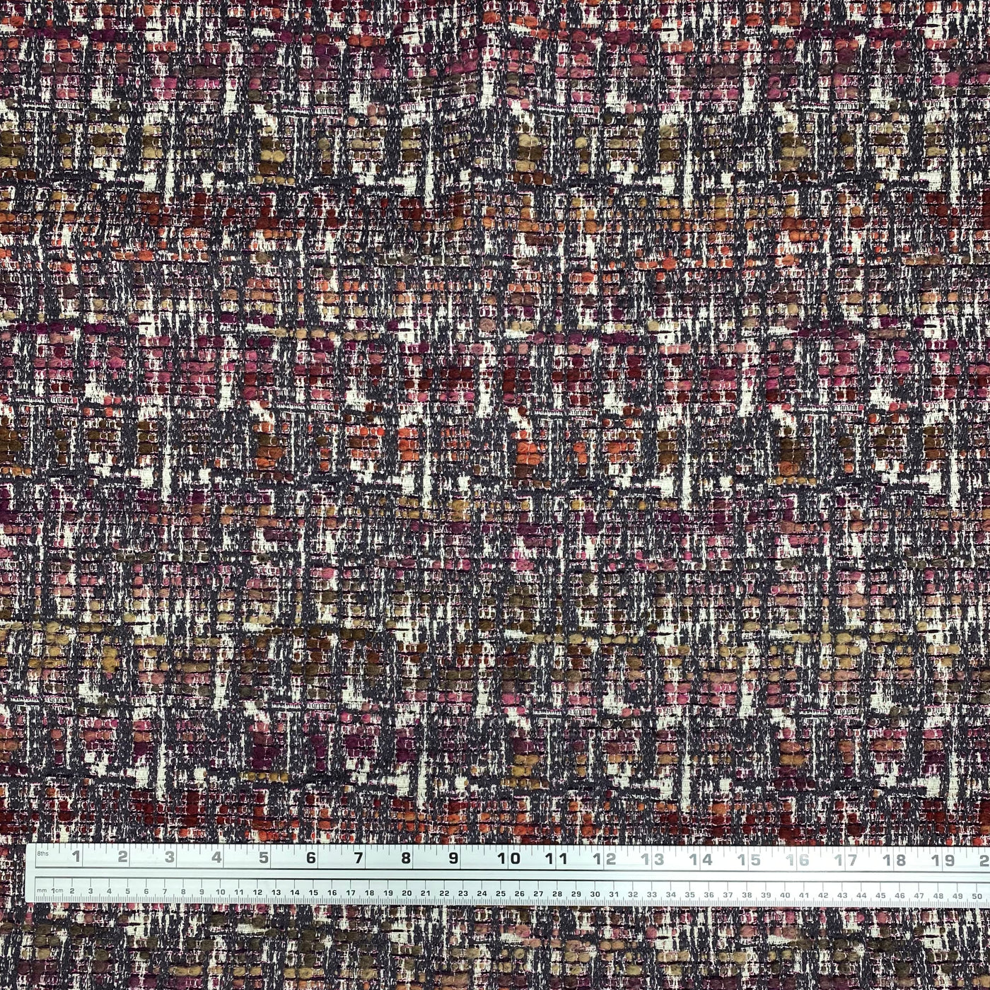 Boucle Upholstery Remnant  - Red/Purple/ Ivory