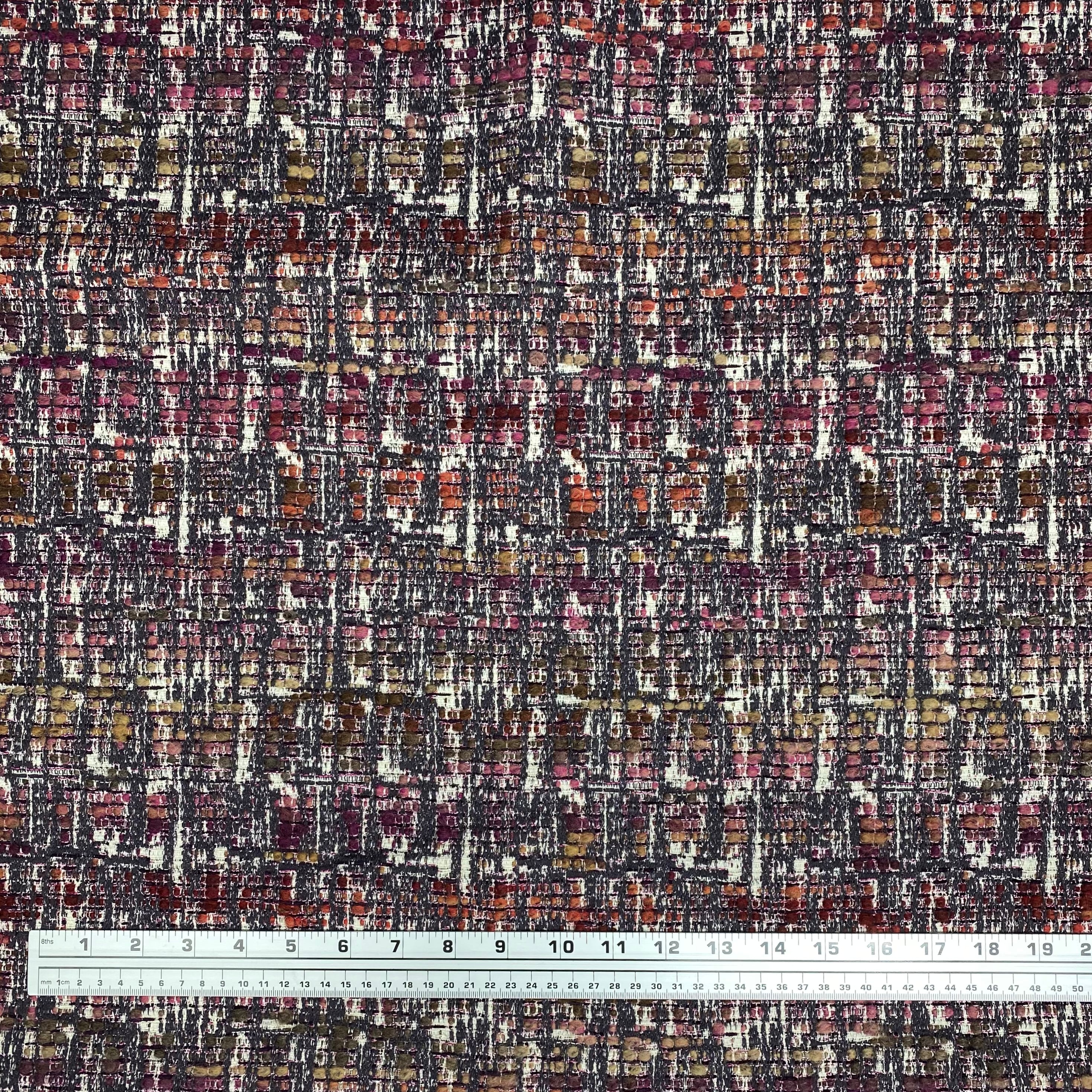 Boucle Upholstery Remnant  - Red/Purple/ Ivory