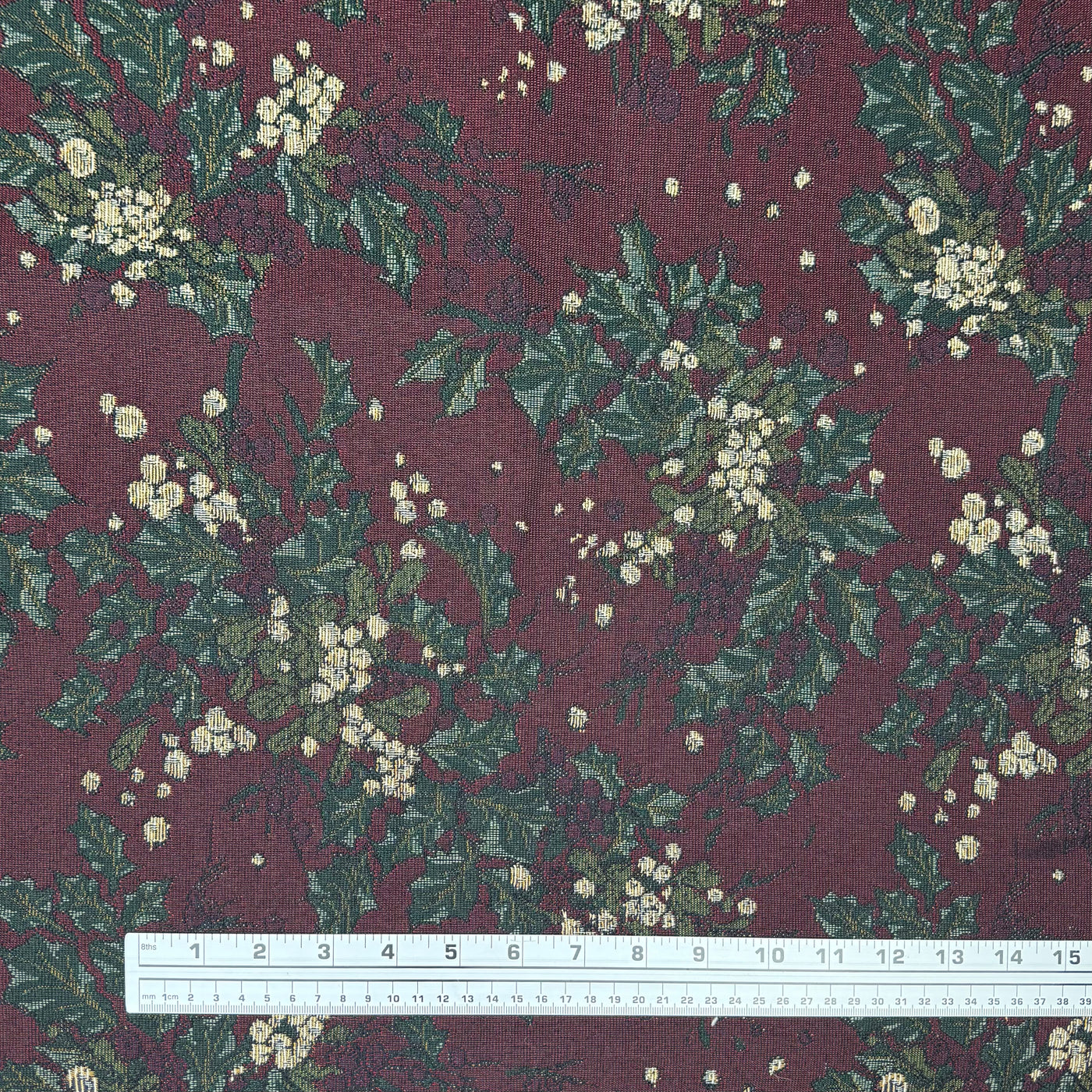 Floral Patterned Upholstery Remnant - Burgundy/Green/Gold