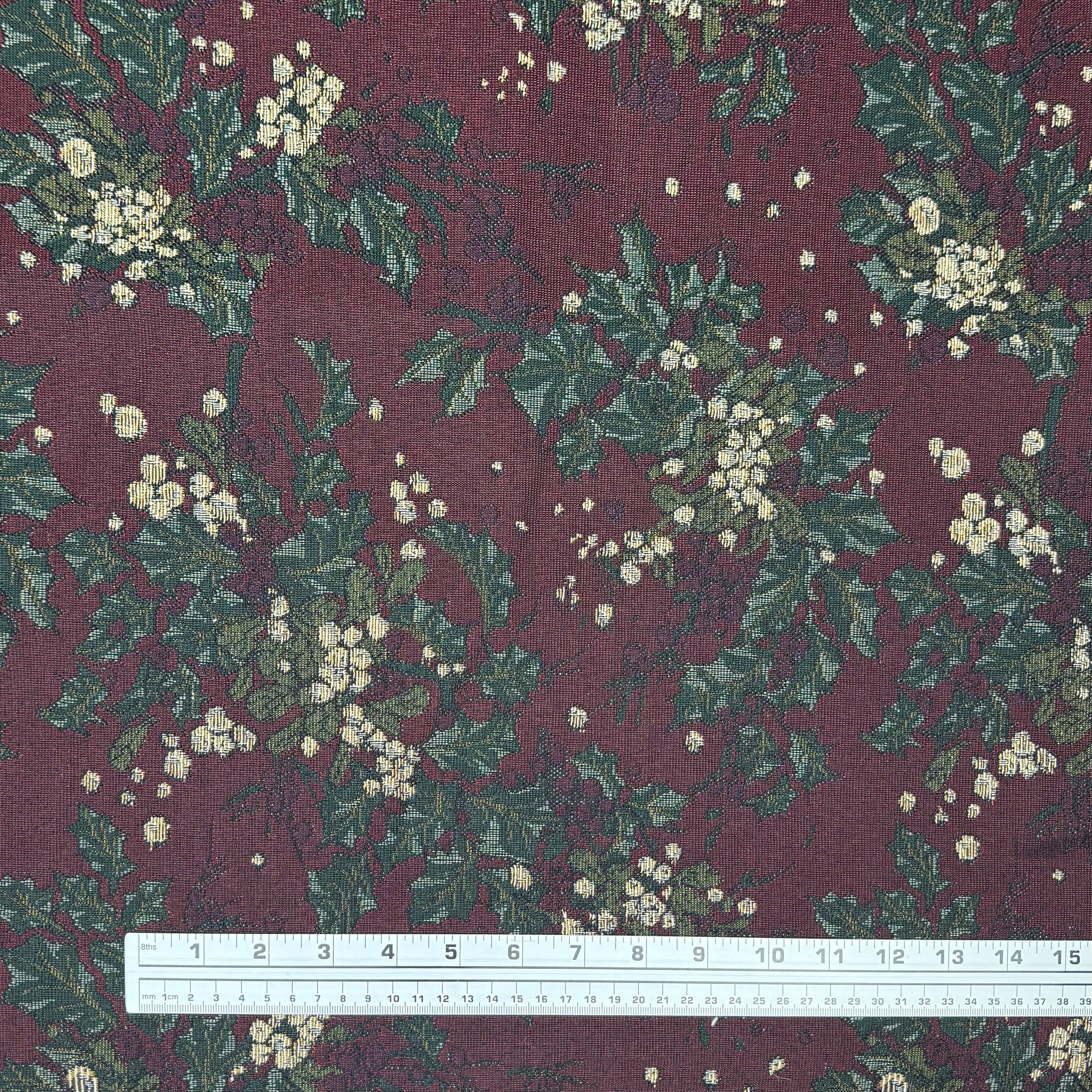 Floral Patterned Upholstery Remnant - Burgundy/Green/Gold
