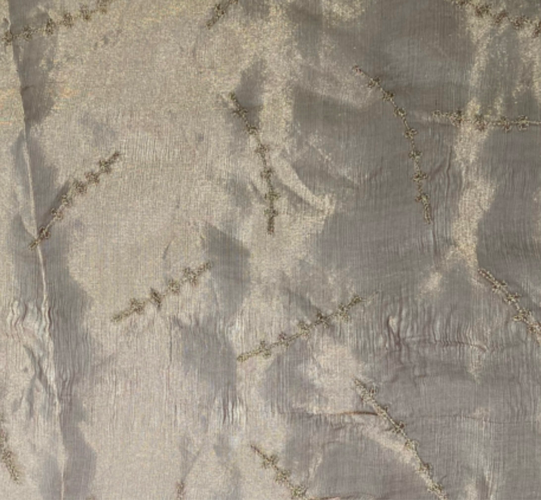 Shot Embroidered Silk Organza - Burgundy/Gold