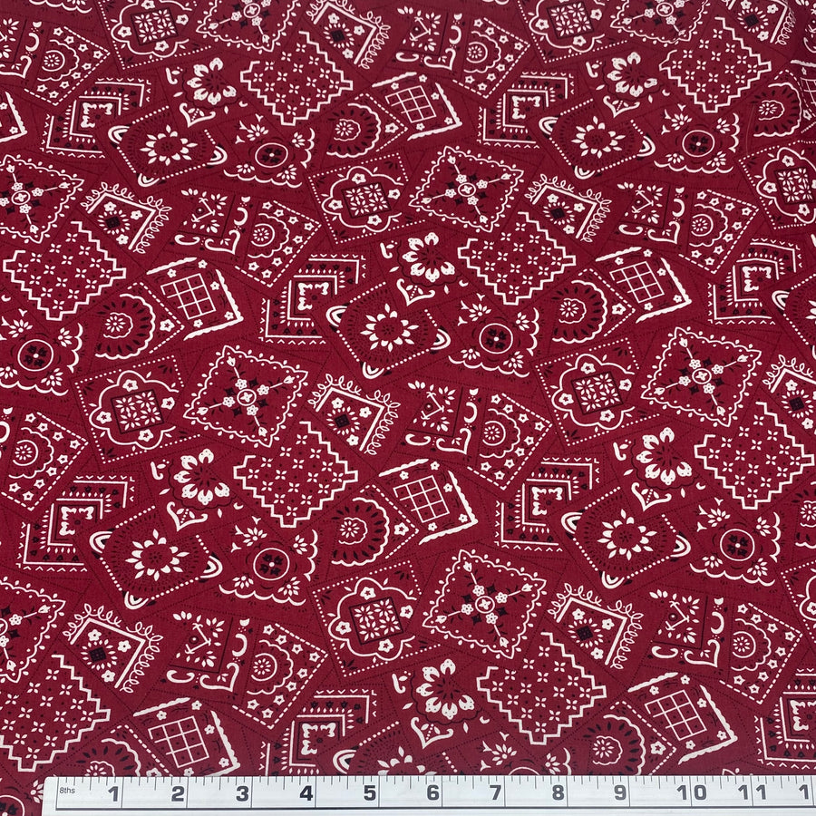 Lightweight Printed Cotton Bandanna - Red/White/Black
