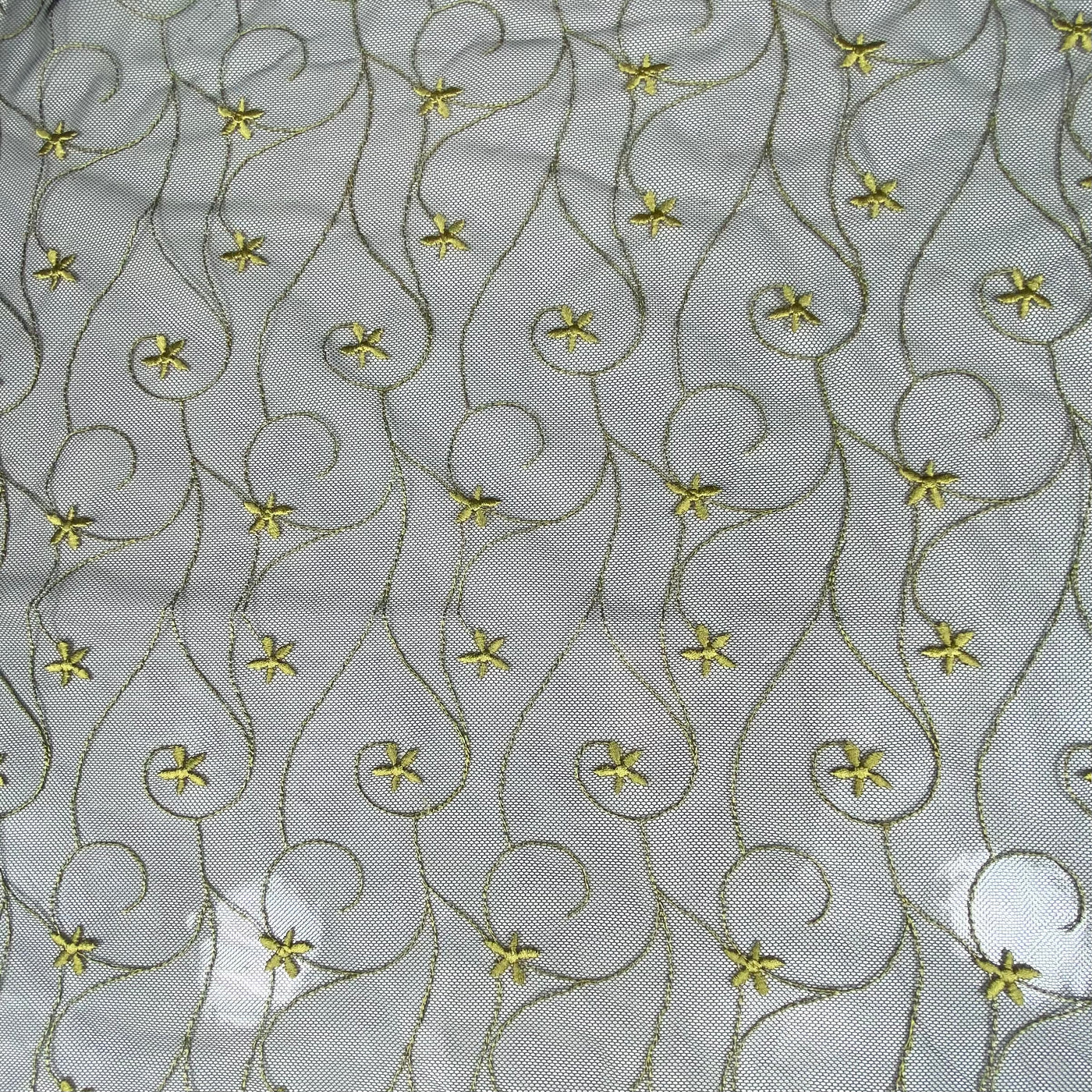 Floral Embroidered Mesh - Black/Green