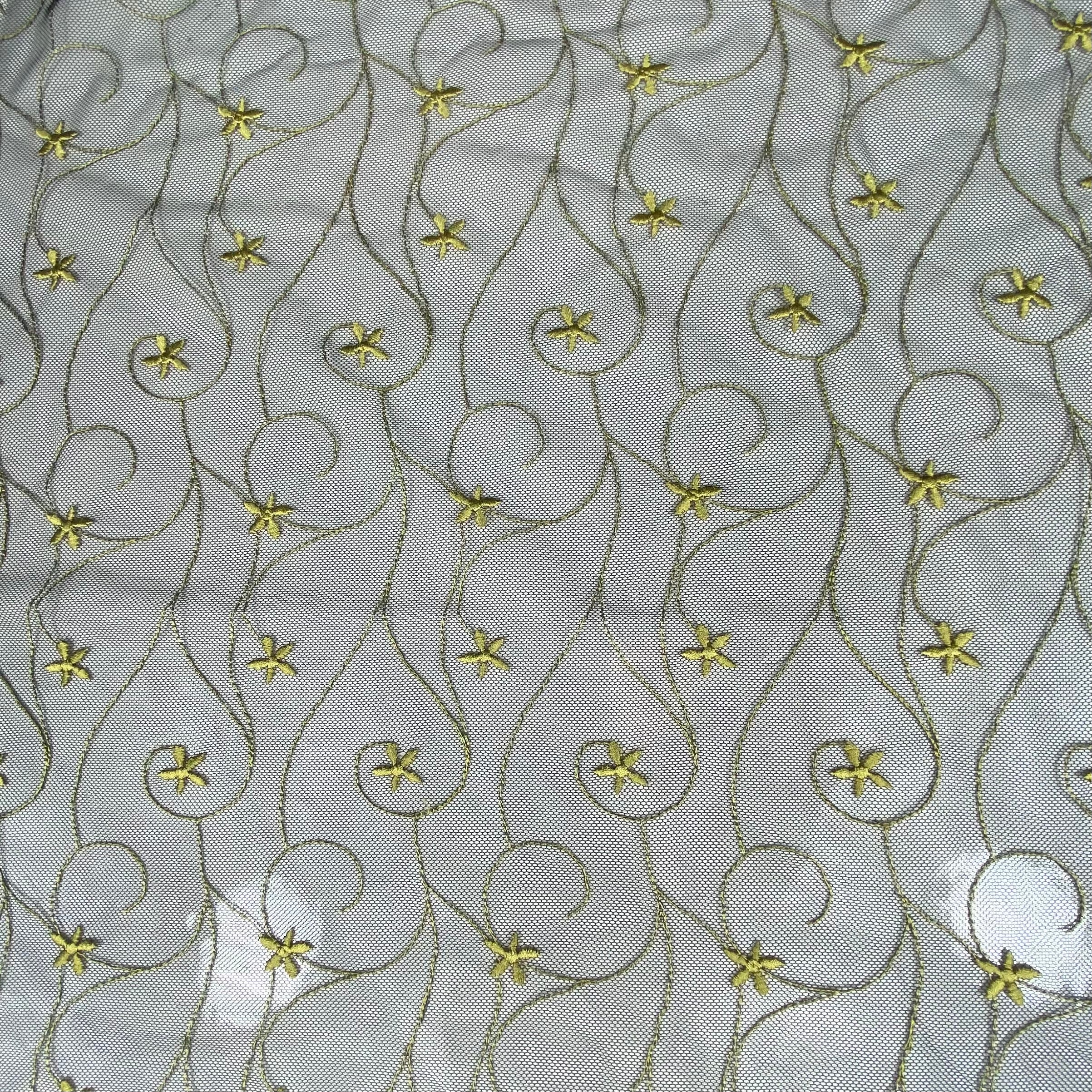 Floral Embroidered Mesh - Black/Green