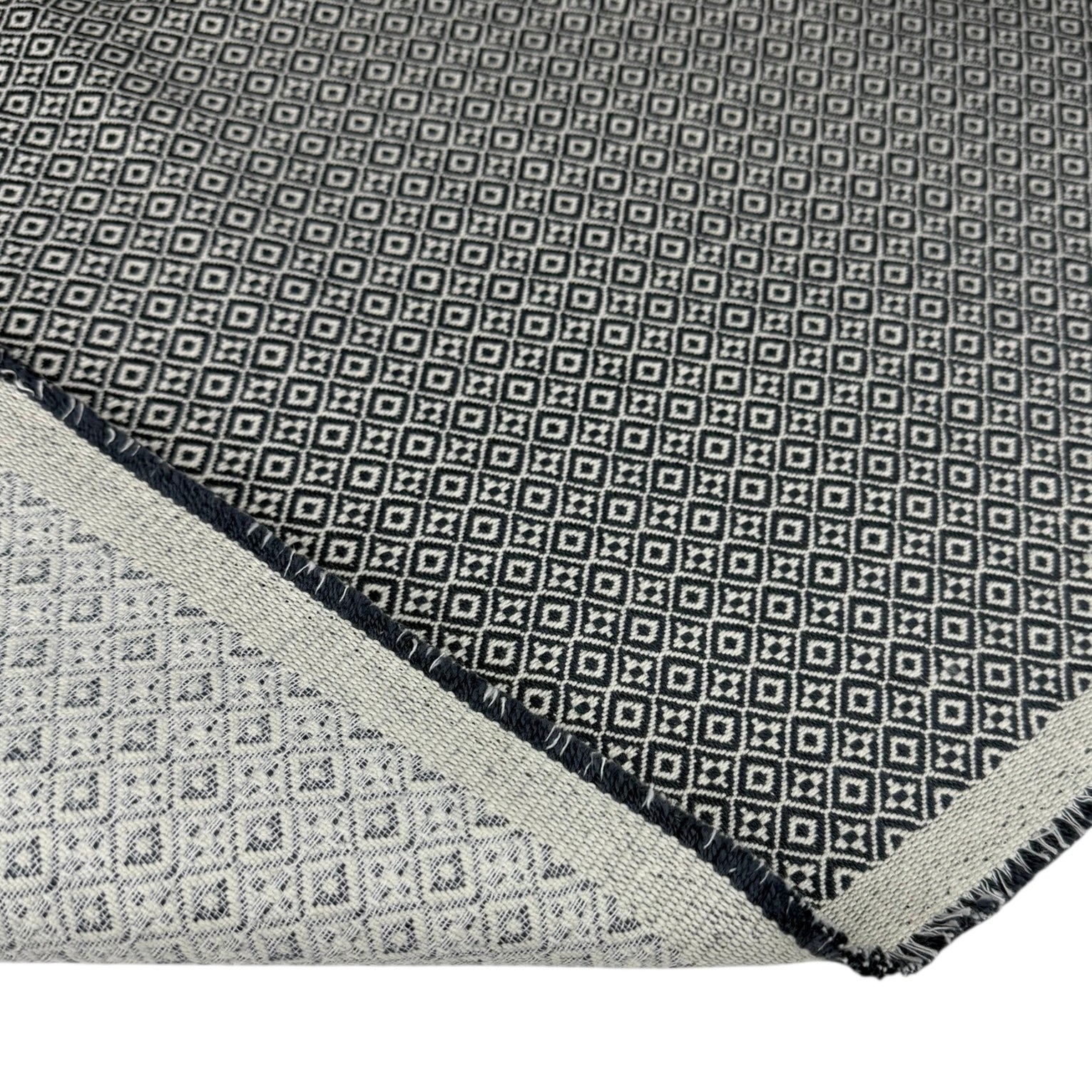 Patterned Cotton Upholstery Remnant - Blue/White