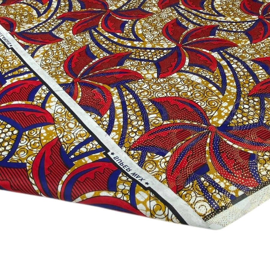 Metallic Super Wax African Printed Cotton - Red/Blue/Gold