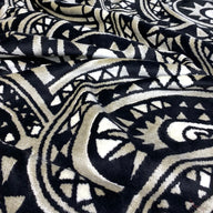 Patterned Cotton Velvet Upholstery - Designer Remnant - Black/Beige/Off White