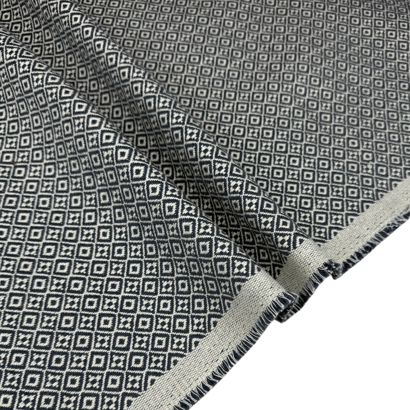 Patterned Cotton Upholstery Remnant - Blue/White