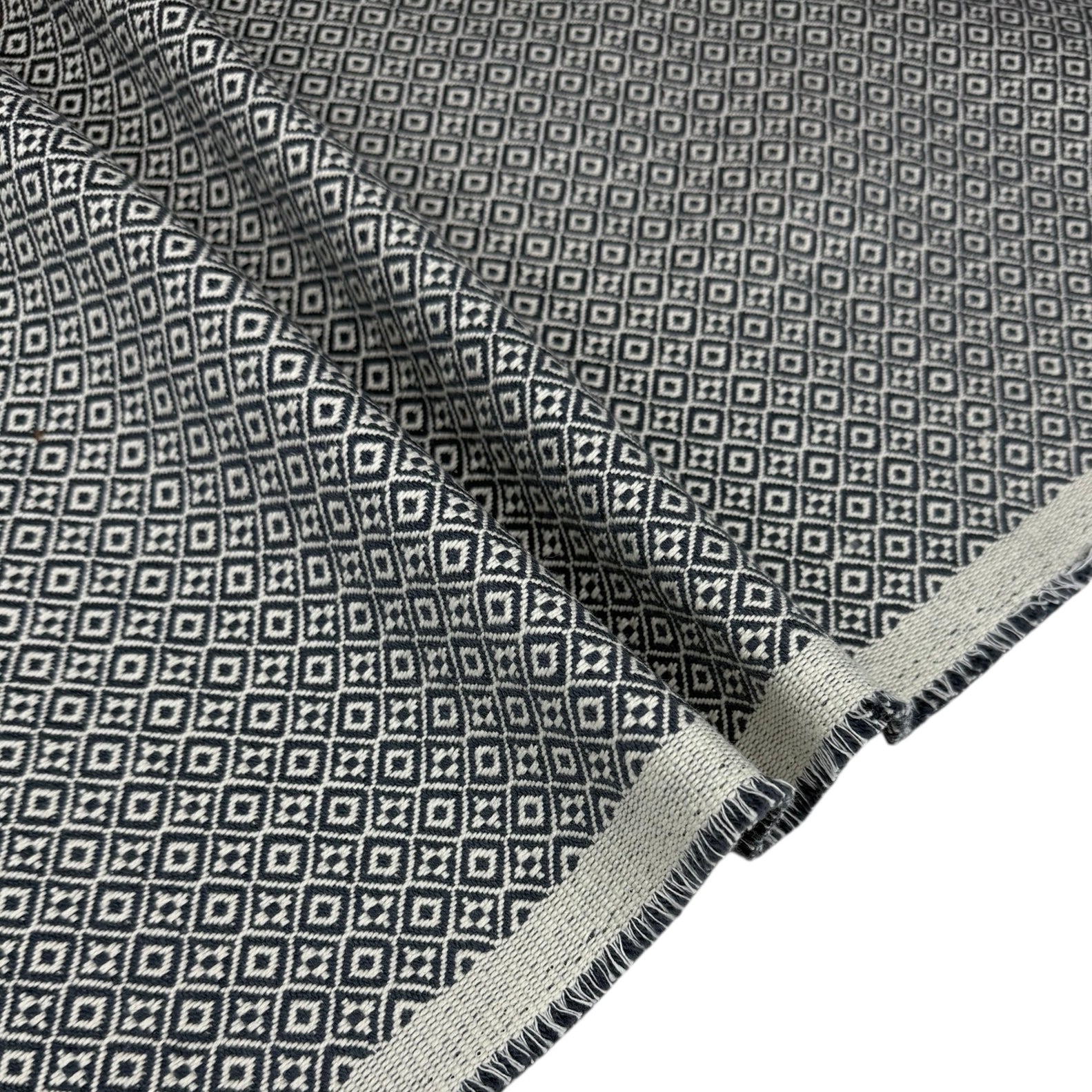 Patterned Cotton Upholstery Remnant - Blue/White