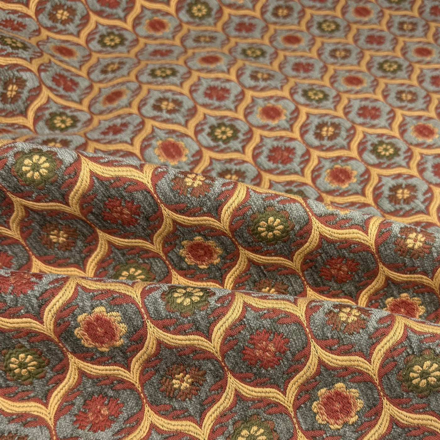 Patterned Chenille Upholstery Remnant  - Rust/Taupe/Gold/Green