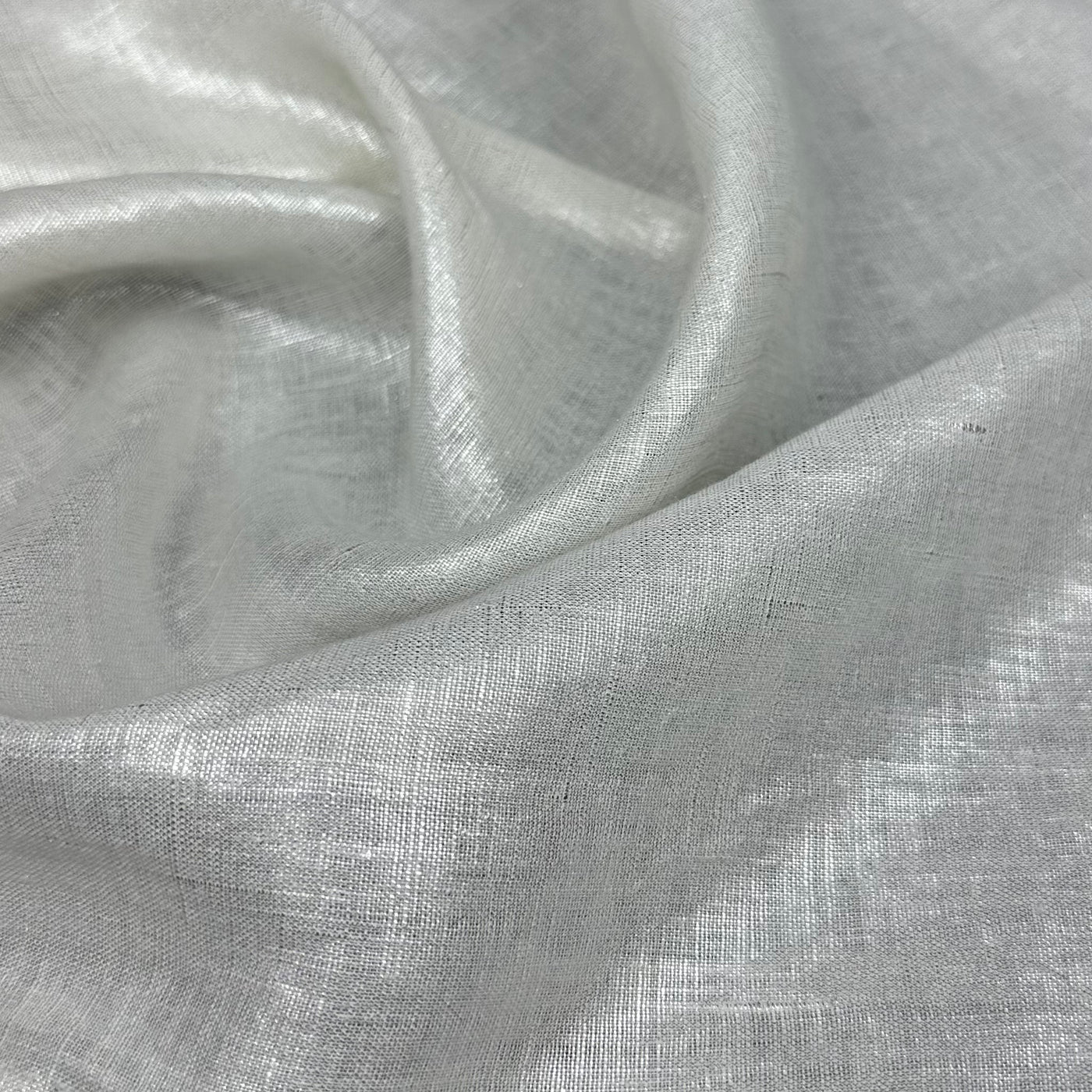 Lightweight Metallic Linen - Silver/White