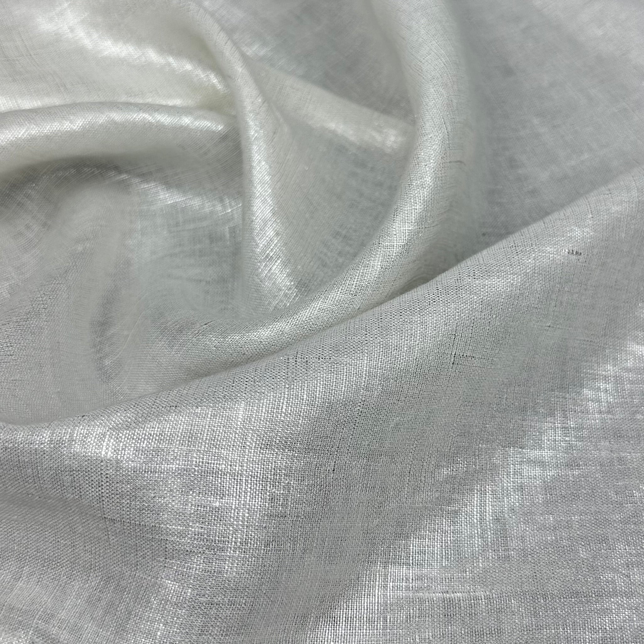 Lightweight Metallic Linen - Silver/White