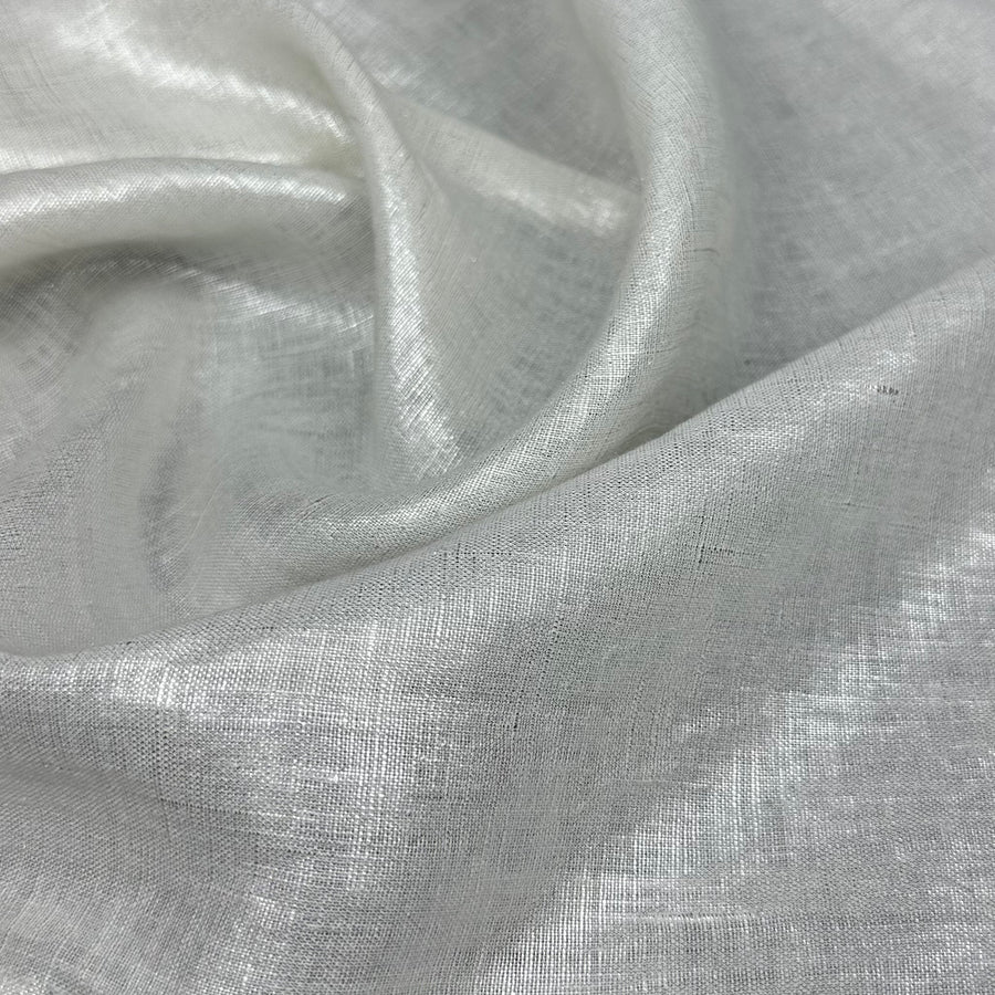 Lightweight Metallic Linen - Silver/White