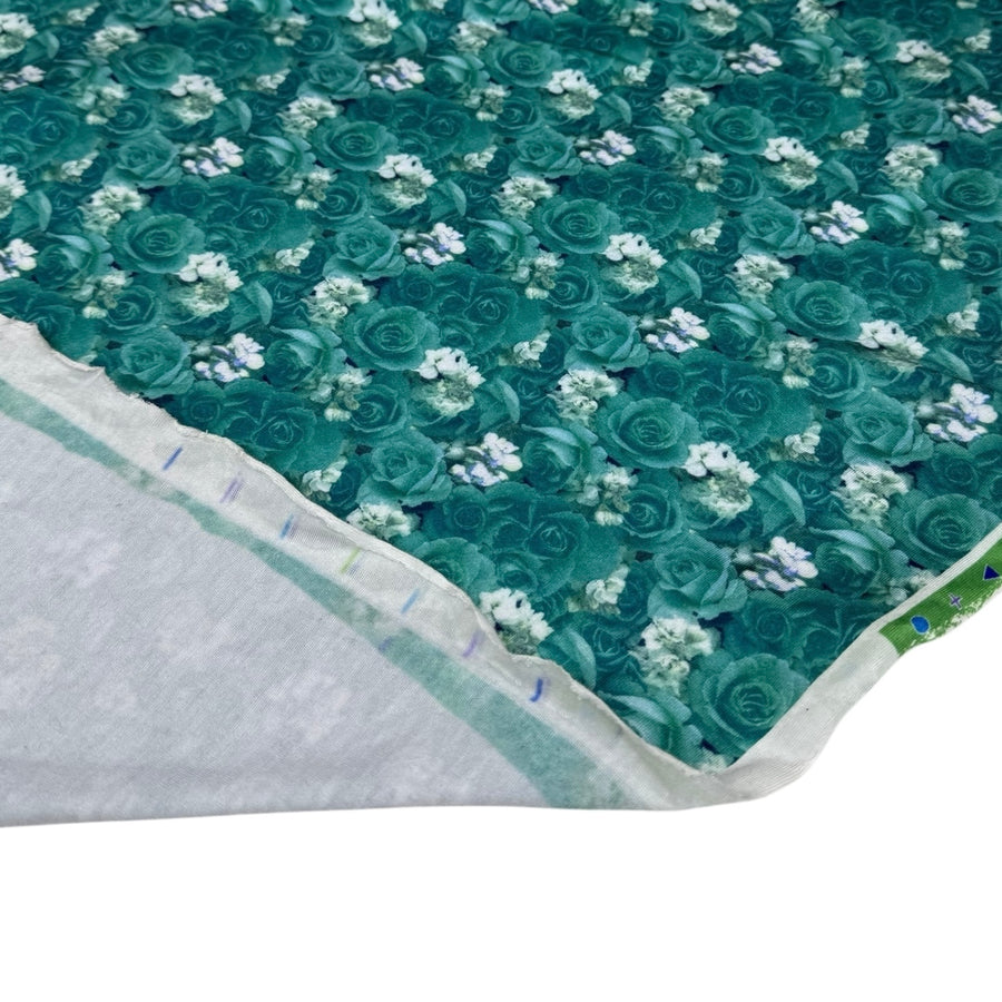 Floral Printed Polyester Jersey - Green/White