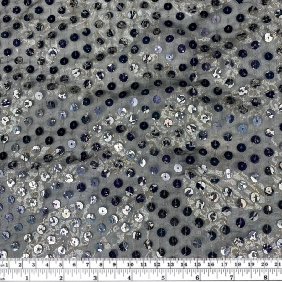 Sequin Printed Embriodered Chiffon - Black/Silver