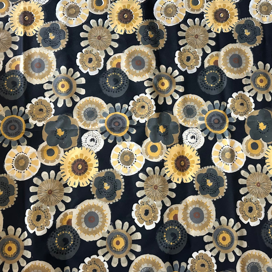 Floral Printed Indoor/Outdoor Upholstery - Black/Yellow