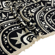 Paisley Cotton Velvet Upholstery Remnant - Cream/Beige/Black