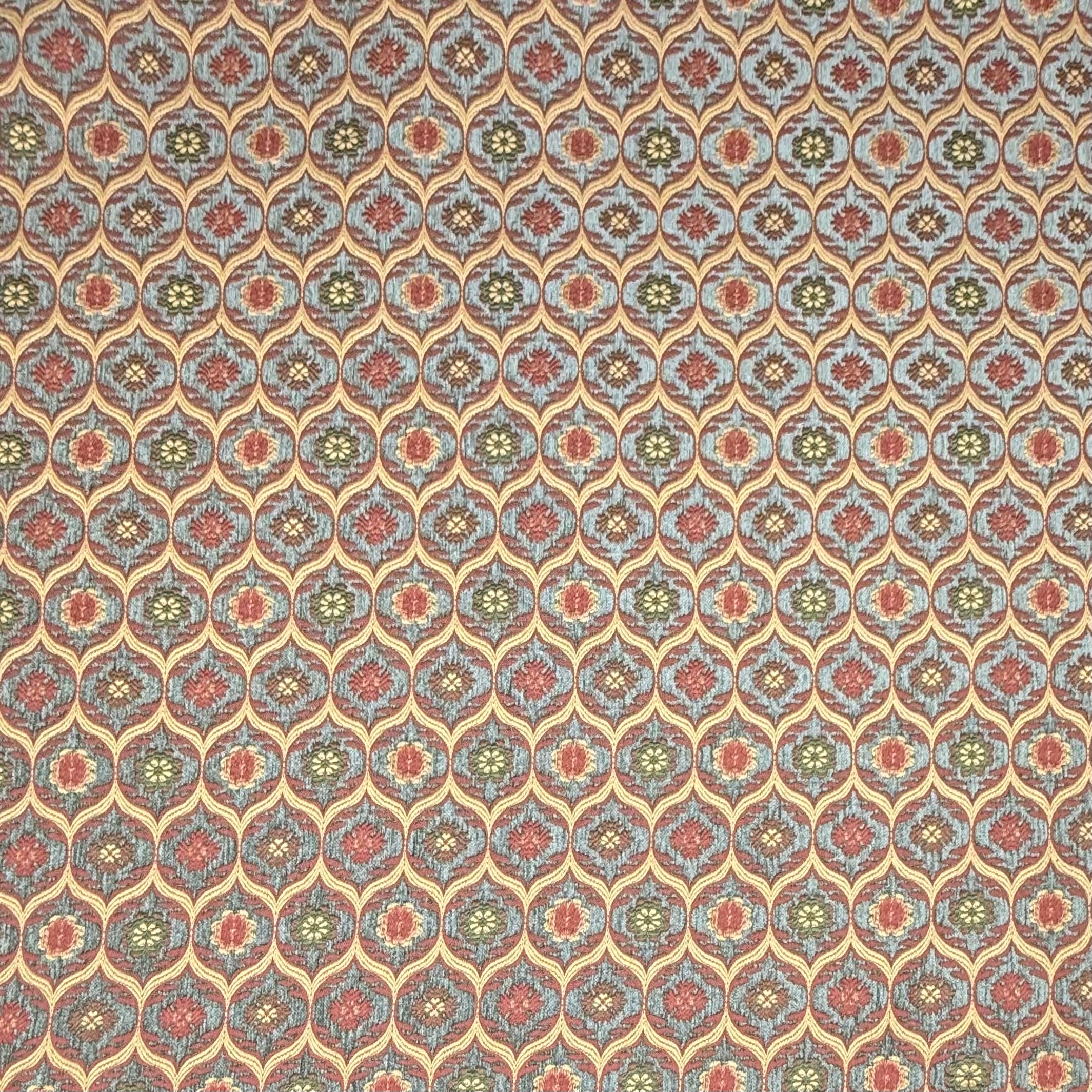 Patterned Chenille Upholstery Remnant  - Rust/Taupe/Gold/Green
