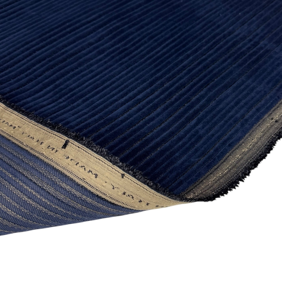 Italian Ribbed Cotton Velvet Upholstery Remnant - Blue